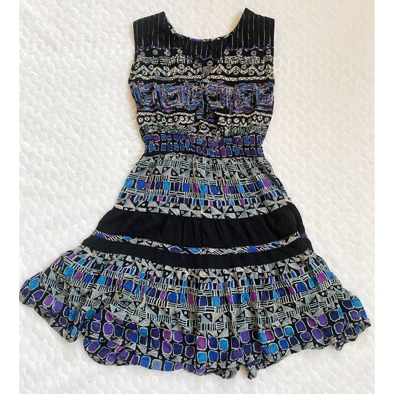 Vintage VTG Carole Little 90’s Graphic Design Flare Dress Stretch Size L / US 10 / IT 46 - 2 Thumbnail