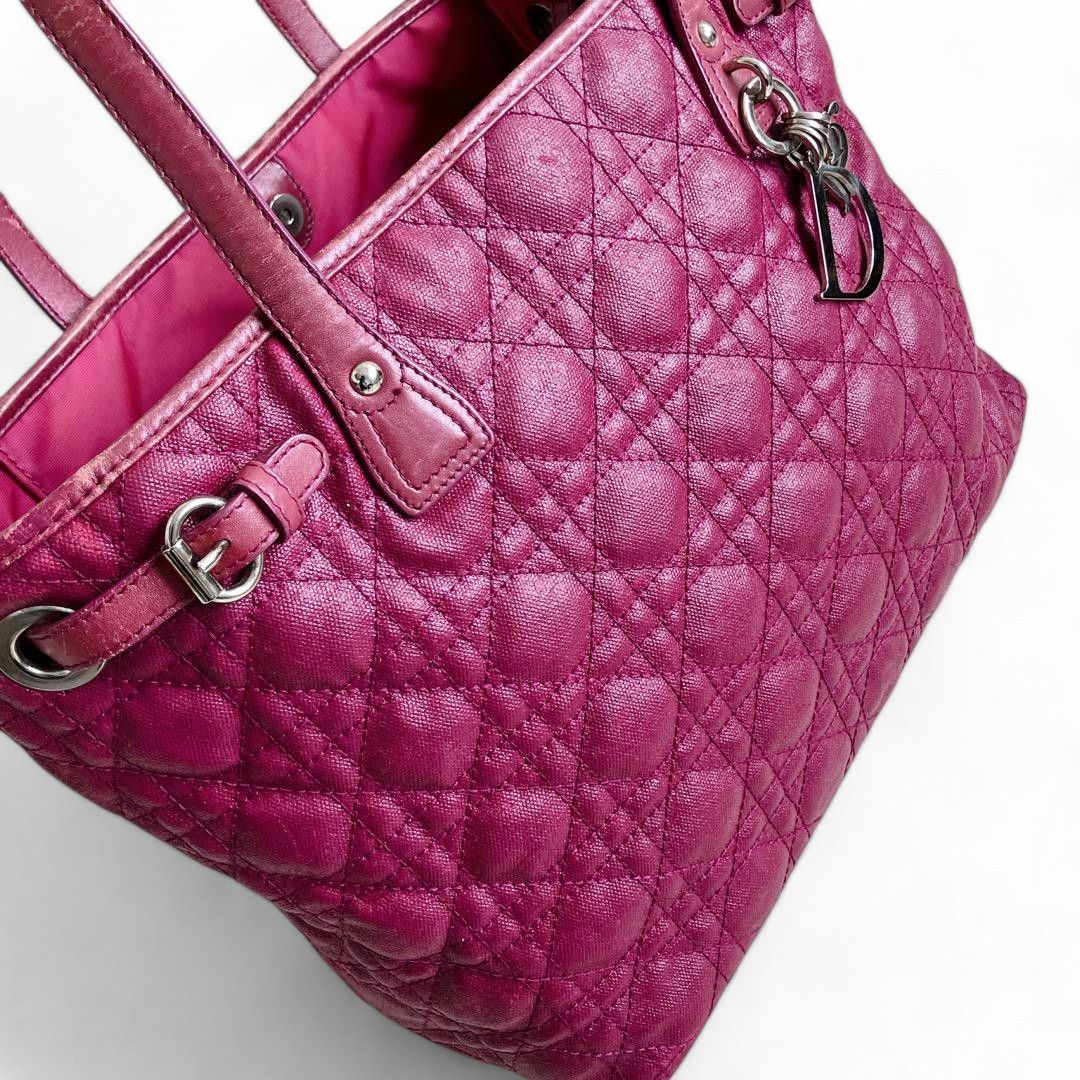 Dior Dior - Cannage Pink Leather Handbag Tote Metal Logo Size ONE SIZE - 9 Thumbnail