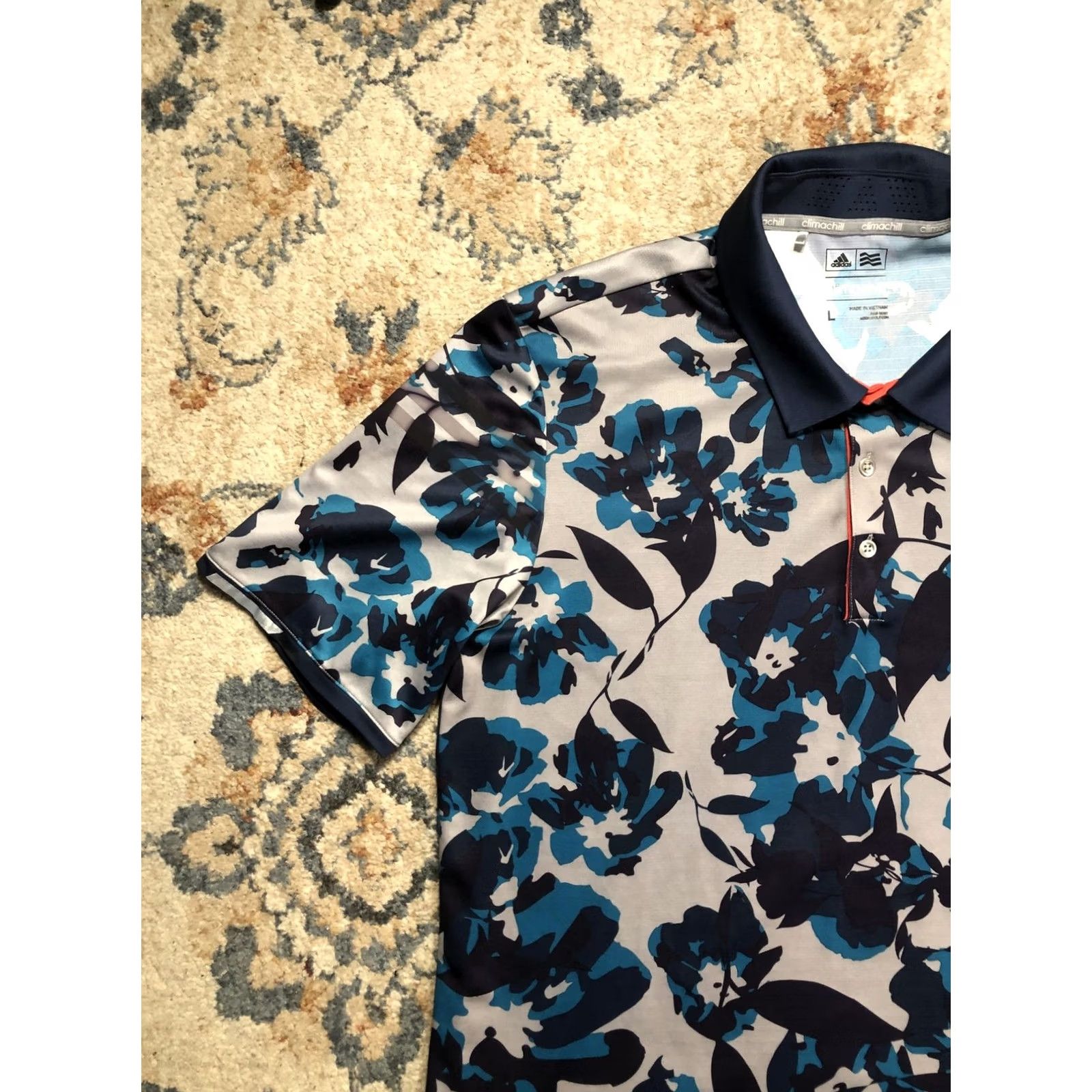 Adidas Adidas Climachill Polo Shirt Mens Large Floral Performance Short Sleeve Size US L / EU 52-54 / 3 - 3 Thumbnail