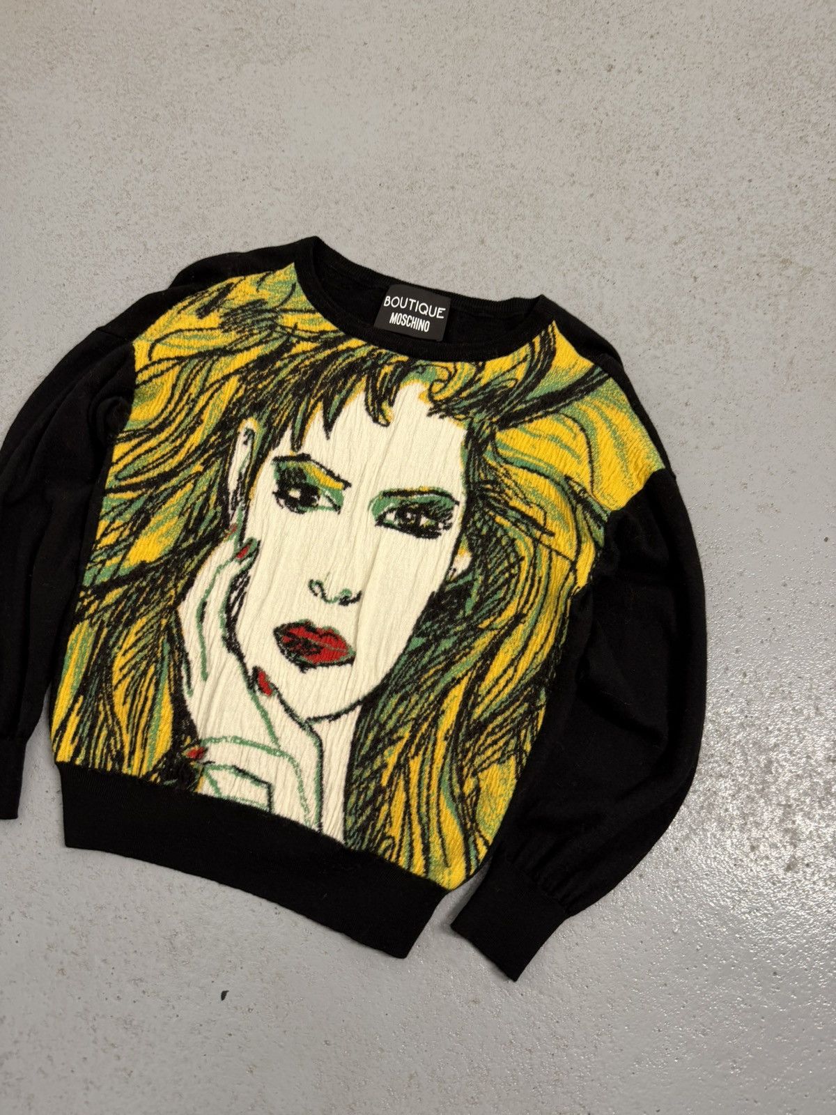 Moschino Vintage 00s Moschino Boutique Portrait Cable Knitted Sweater Size S / US 4 / IT 40 - 2 Thumbnail