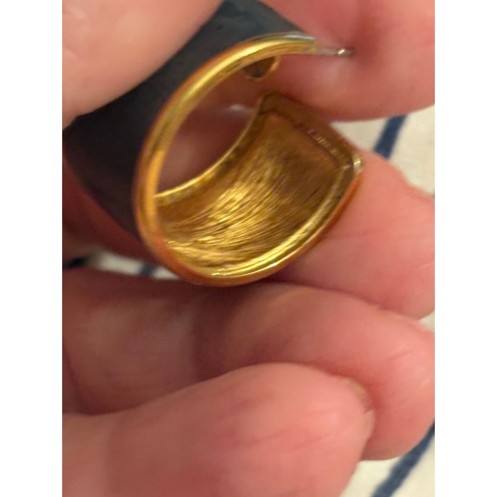 Other Vintage Monet Navy Enamel Gold Tone Hoop Earrings 1980s Size ONE SIZE - 13 Thumbnail