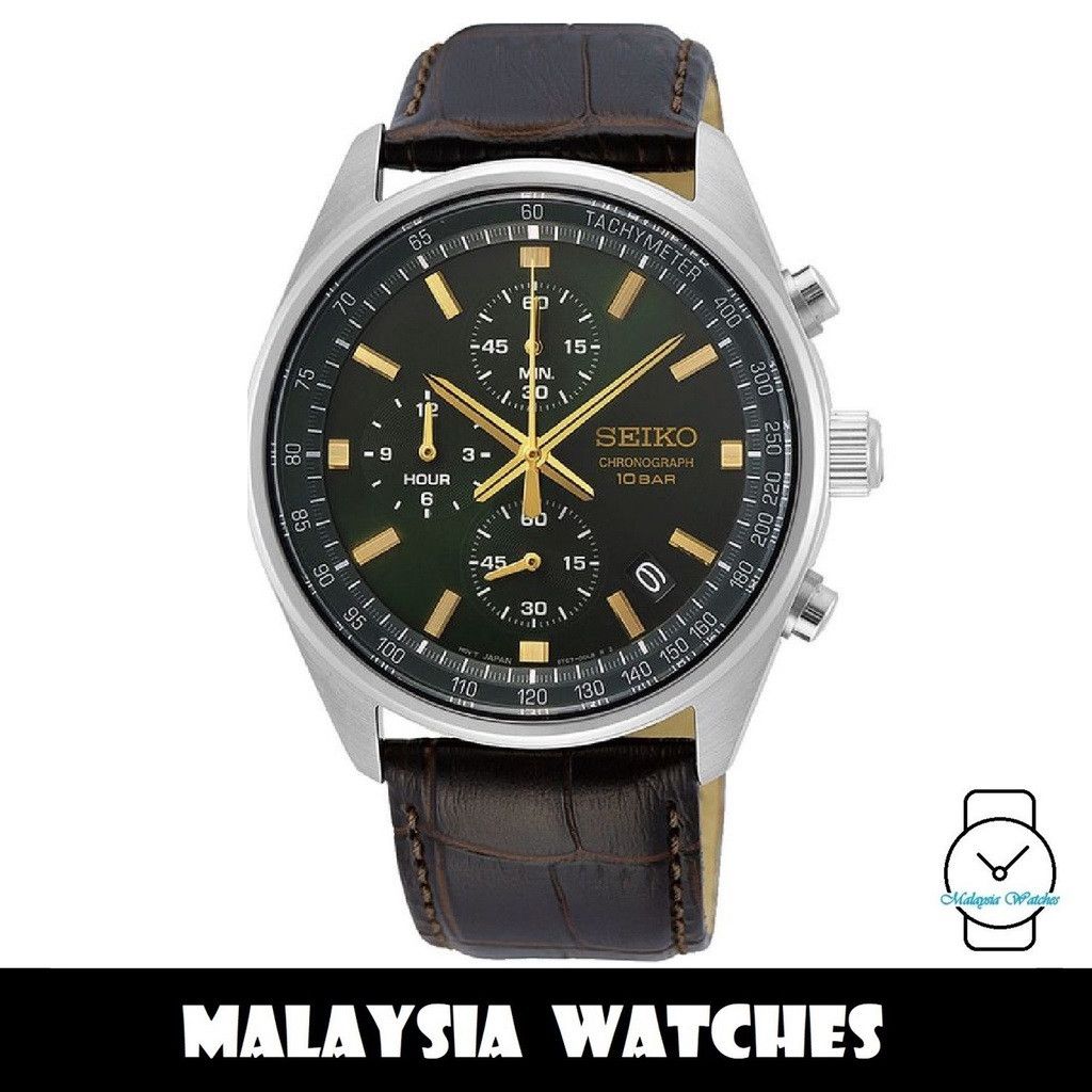 Seiko Seiko Quartz Chronograph crystal Glass Brown Leather Strap Size ONE SIZE - 1 Thumbnail
