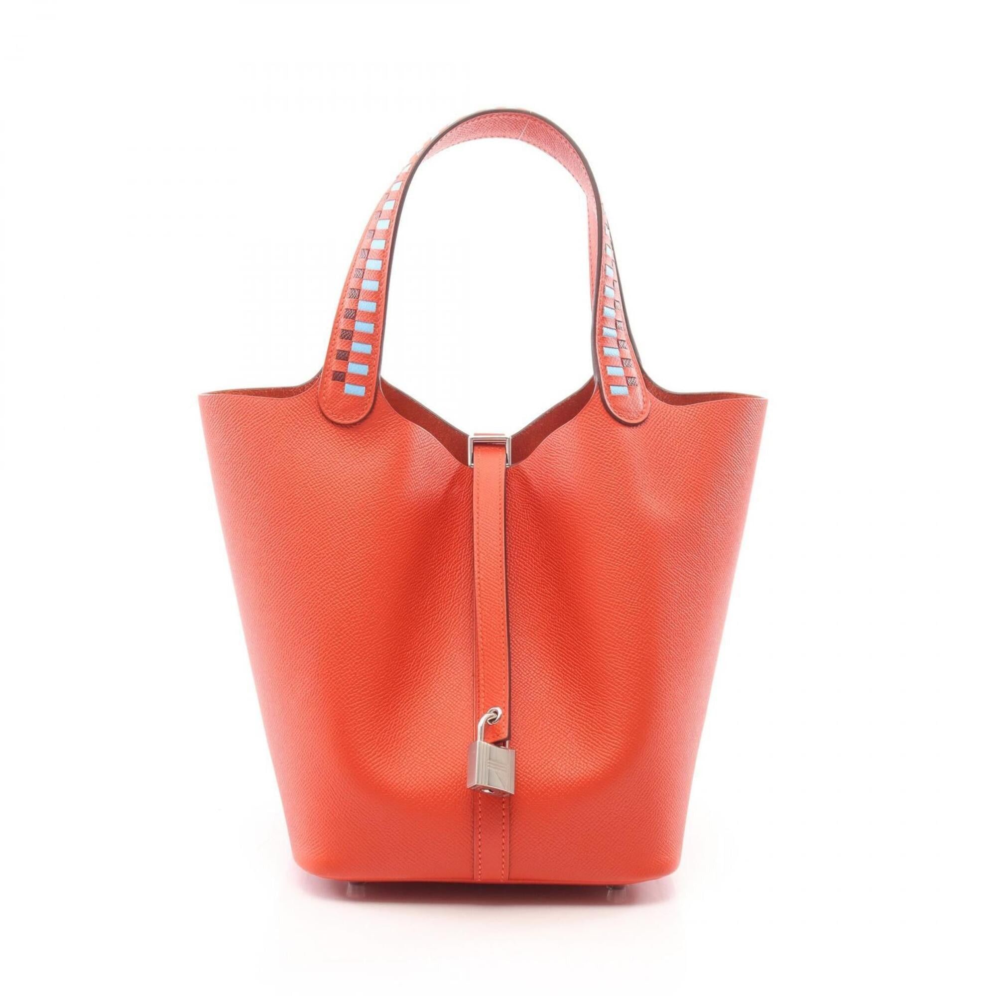 Hermes Hermes Picotin Lock MM Handbag, Leather, Veau Epsom, Women's, Orange, Brown, Blue, Tressage, Celeste, Rouge H, 075209CK Size ONE SIZE - 1 Thumbnail