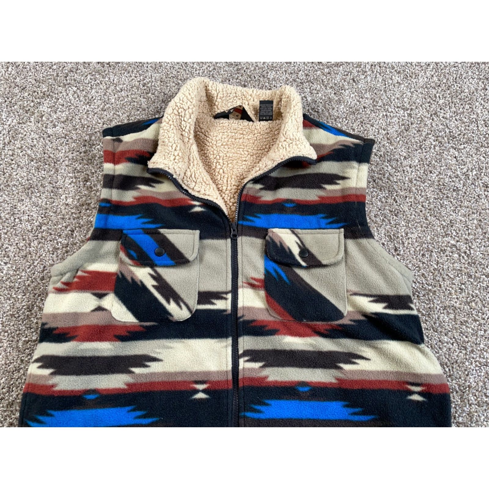 Vintage Sherpa Lined Southwestern Pattern Fleece Zip Up Vest Adult Large Beige Geometric Size US XL / EU 56 / 4 - 4 Thumbnail