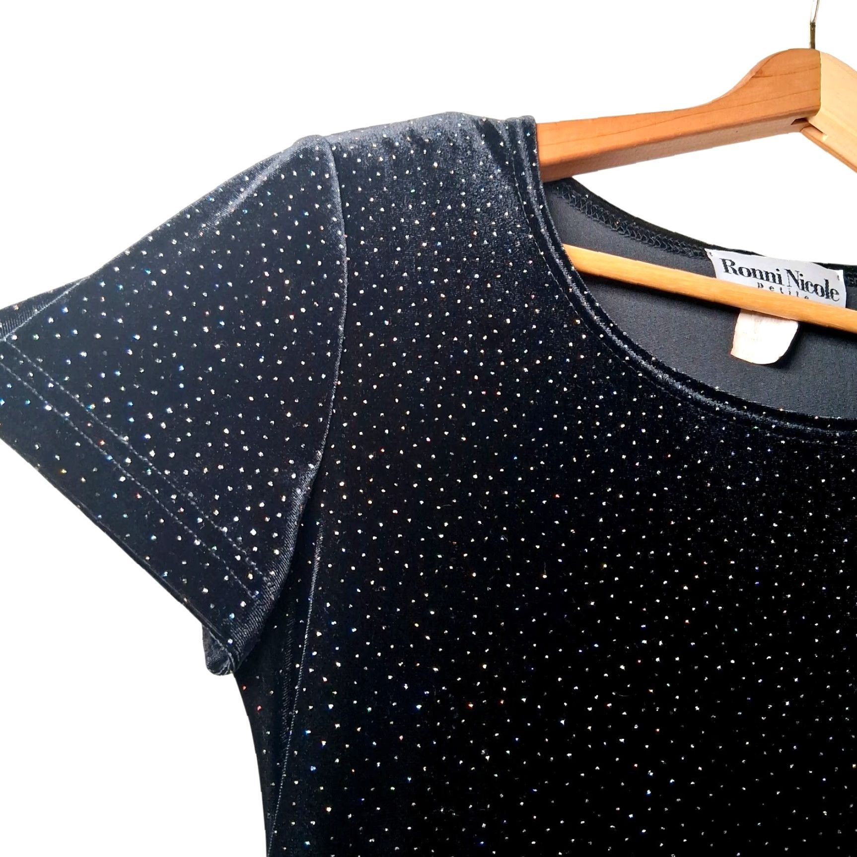 Velour VINTAGE Ronni Nicole Maxi Dress 6P Black Velour Rainbow Glitter Whimsical Size M / US 6-8 / IT 42-44 - 5 Thumbnail
