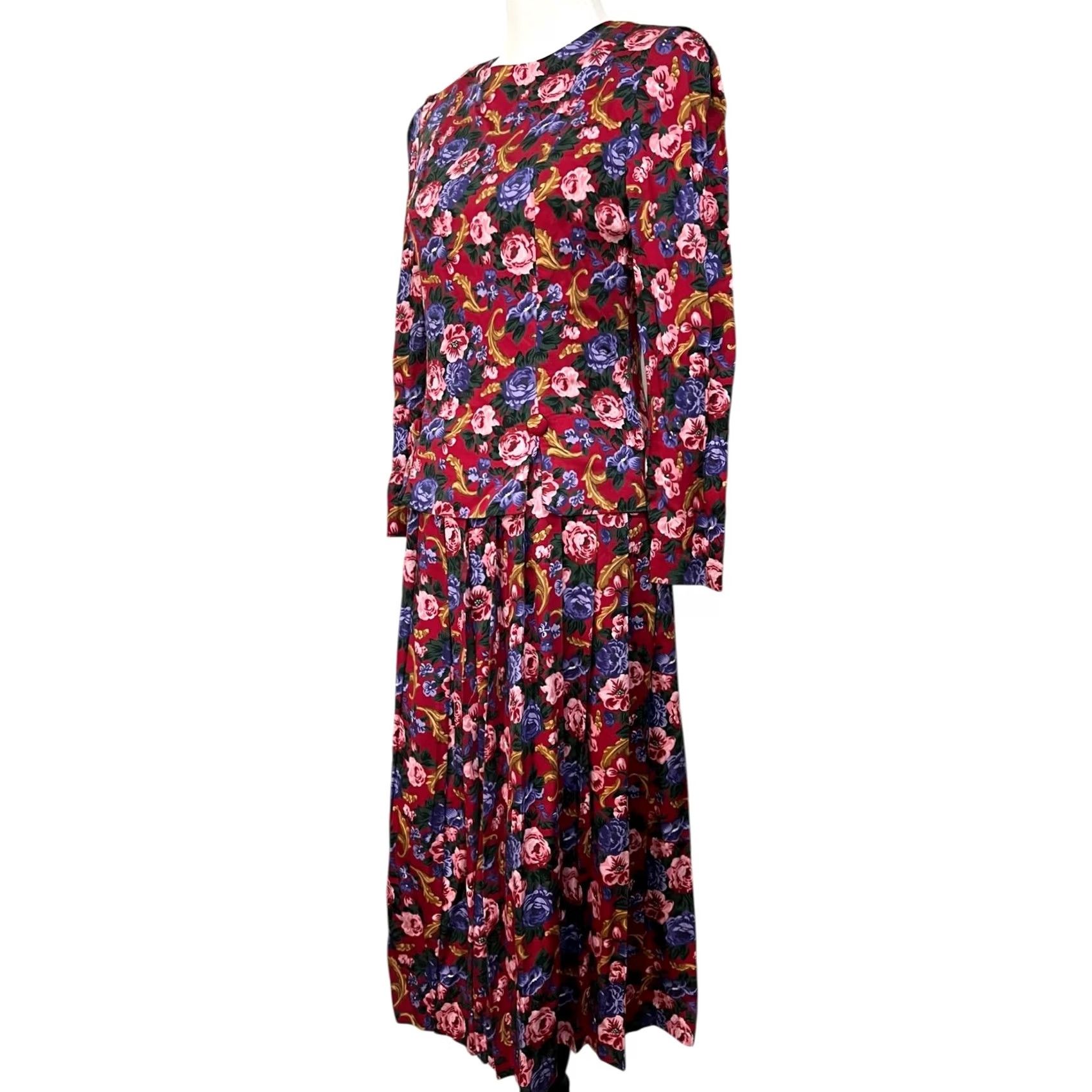 Talbots VINTAGE Talbots Floral Dress Midi Pink Purple Long Sleeve Pleats Womens 6 Floral 80s 90s Romantic Party Cocktail Dress Women Size M / US 6-8 / IT 42-44 - 5 Thumbnail