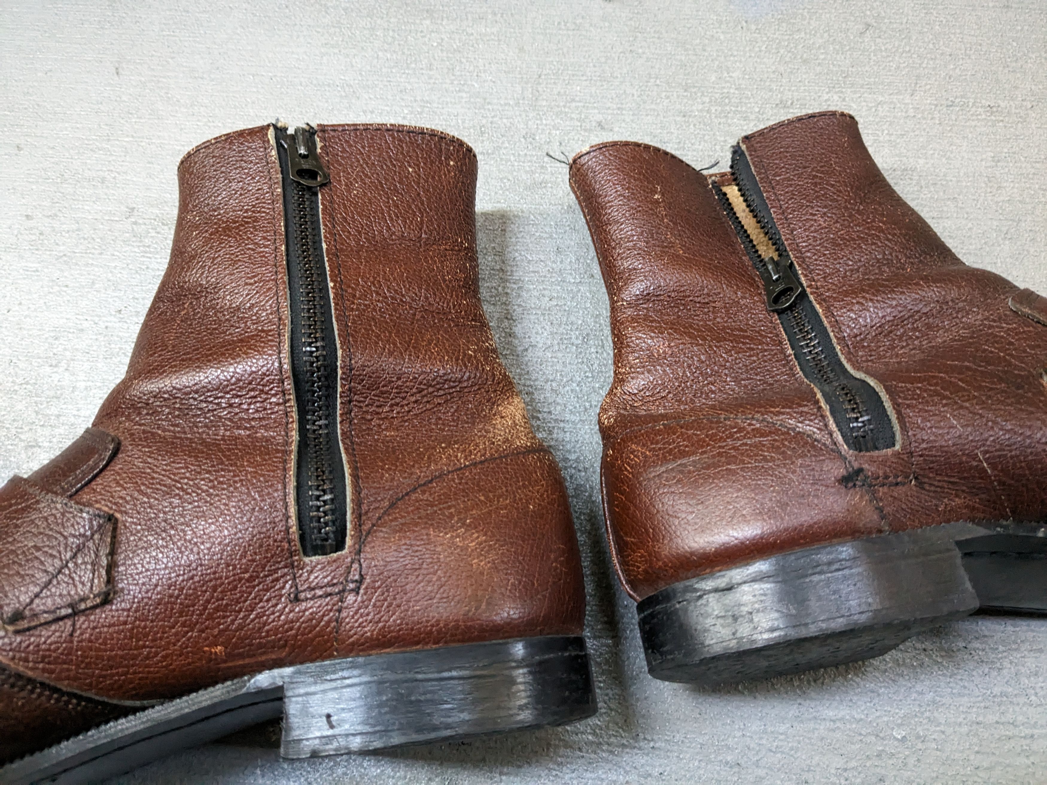 Genuine Leather Vintage Leather Side Zip Boots Brown 8.5 Buckle Botas Size US 8.5 / EU 41-42 - 8 Thumbnail
