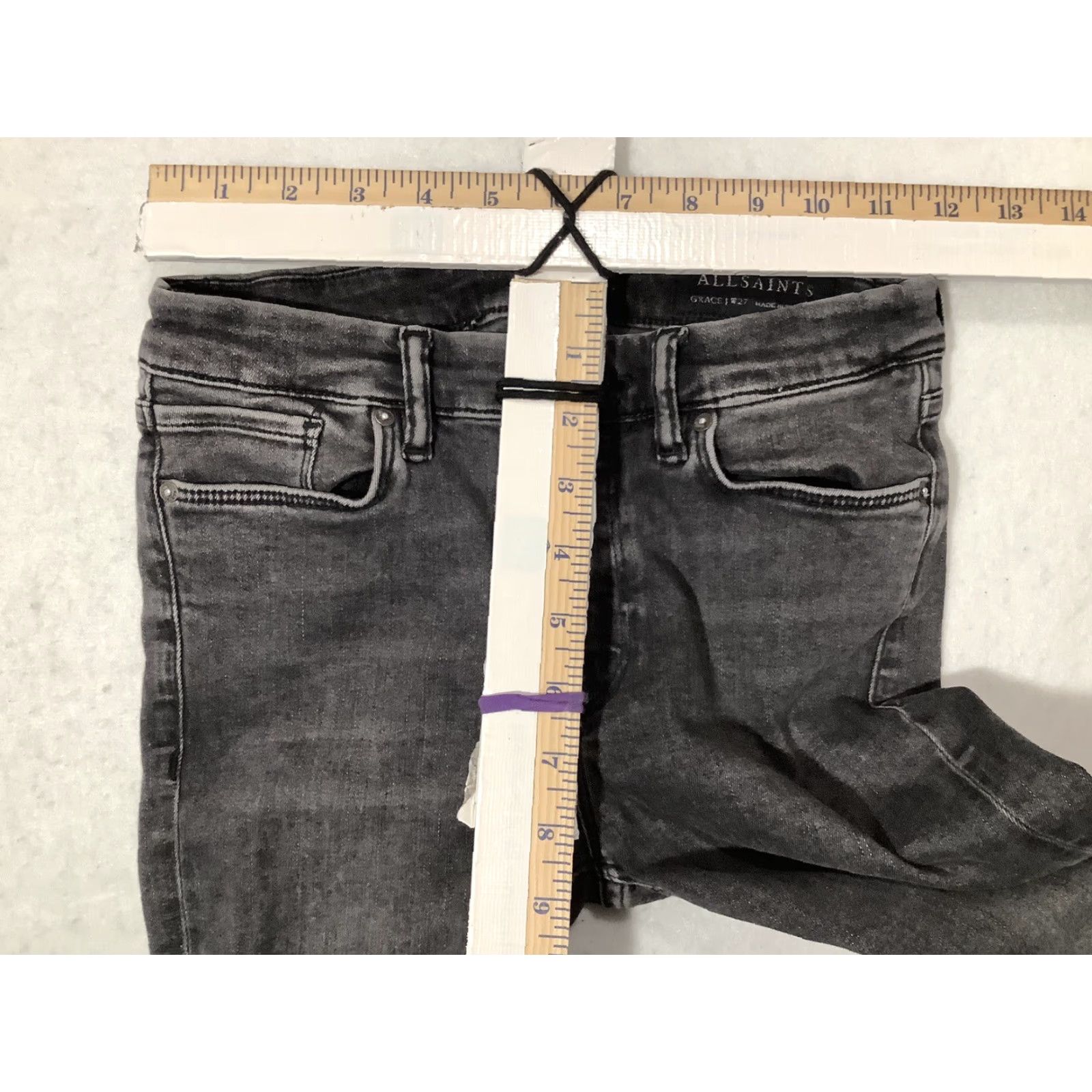 Allsaints All Saints Jeans Pants Womens 27 Black Mid Rise Stretch Skinny 5-Pocket Denim Logo Slim Fit Womens Size 27" / US 4 / IT 40 - 7 Thumbnail