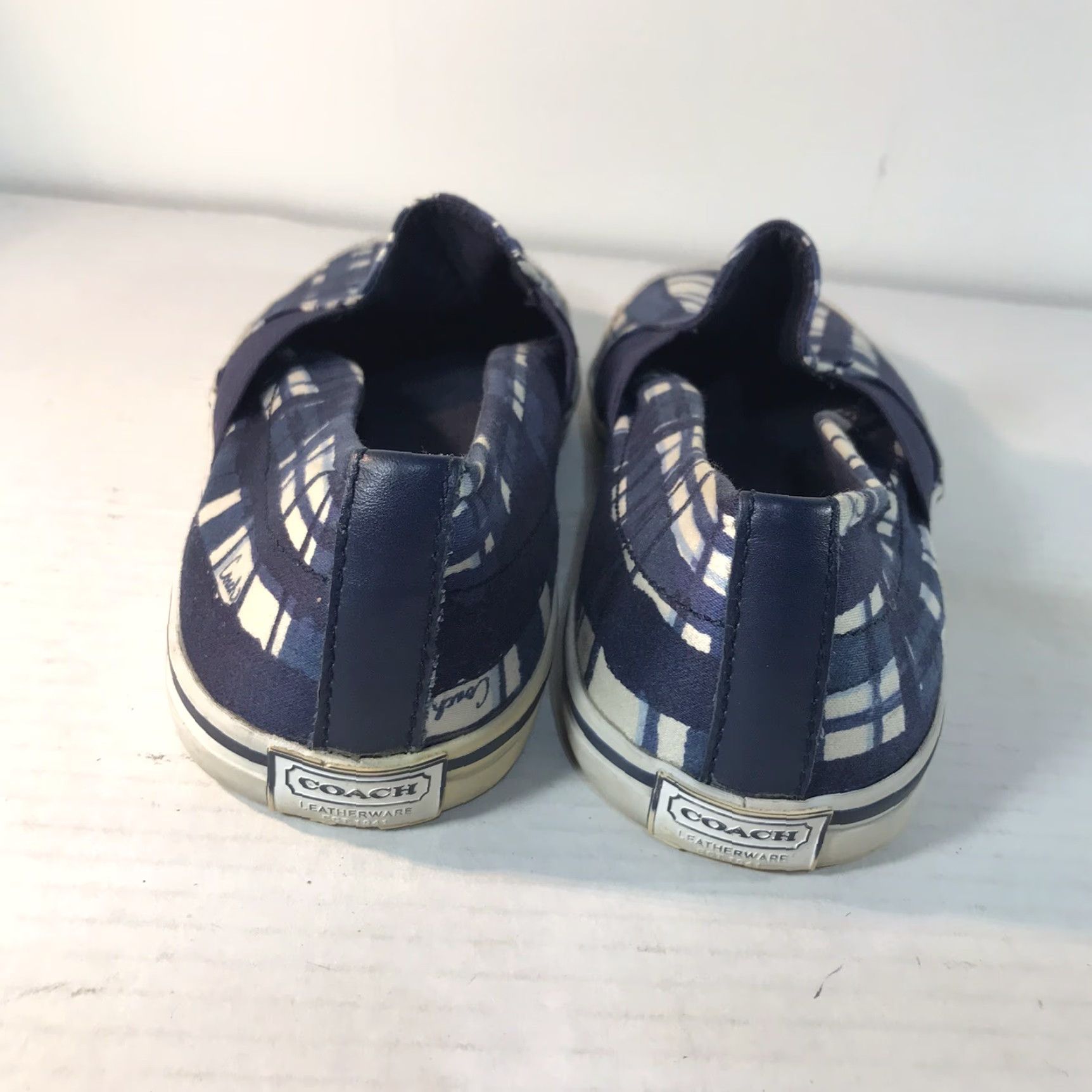 Coach Coach Kaycee Blue/White Plaid Canvas Slip-On Sneakers Womens Size 8.5 B Casual Lightweigh Size US 9 / IT 39 - 3 Thumbnail