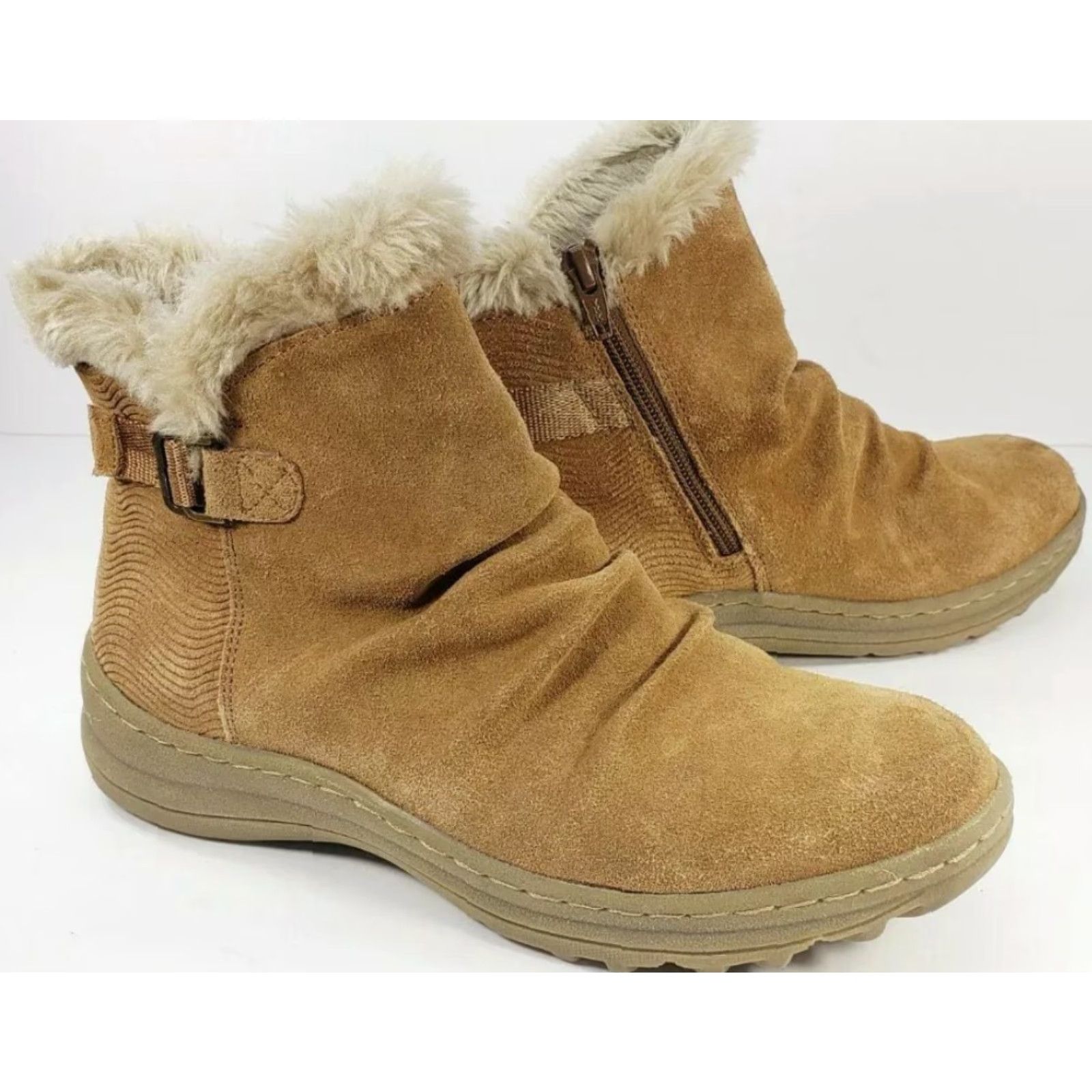 Vintage Bare Traps Avita Suede Ankle Bootie Women's Size 7.5M Tan Side Zip Faux Fur Top So Size M / US 6-8 / IT 42-44 - 2 Thumbnail
