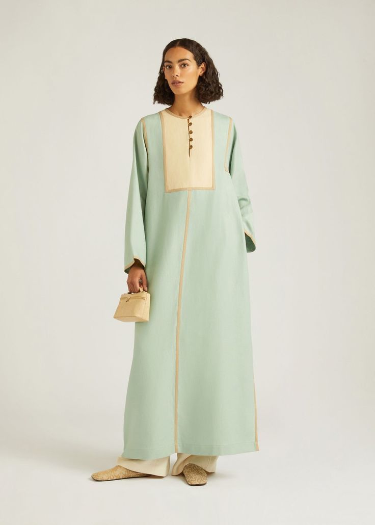 Loro Piana o1srvl11e0425 FAN0080 Maxi Dress in Light Green & Yellow Size L / US 10 / IT 46 - 2 Thumbnail