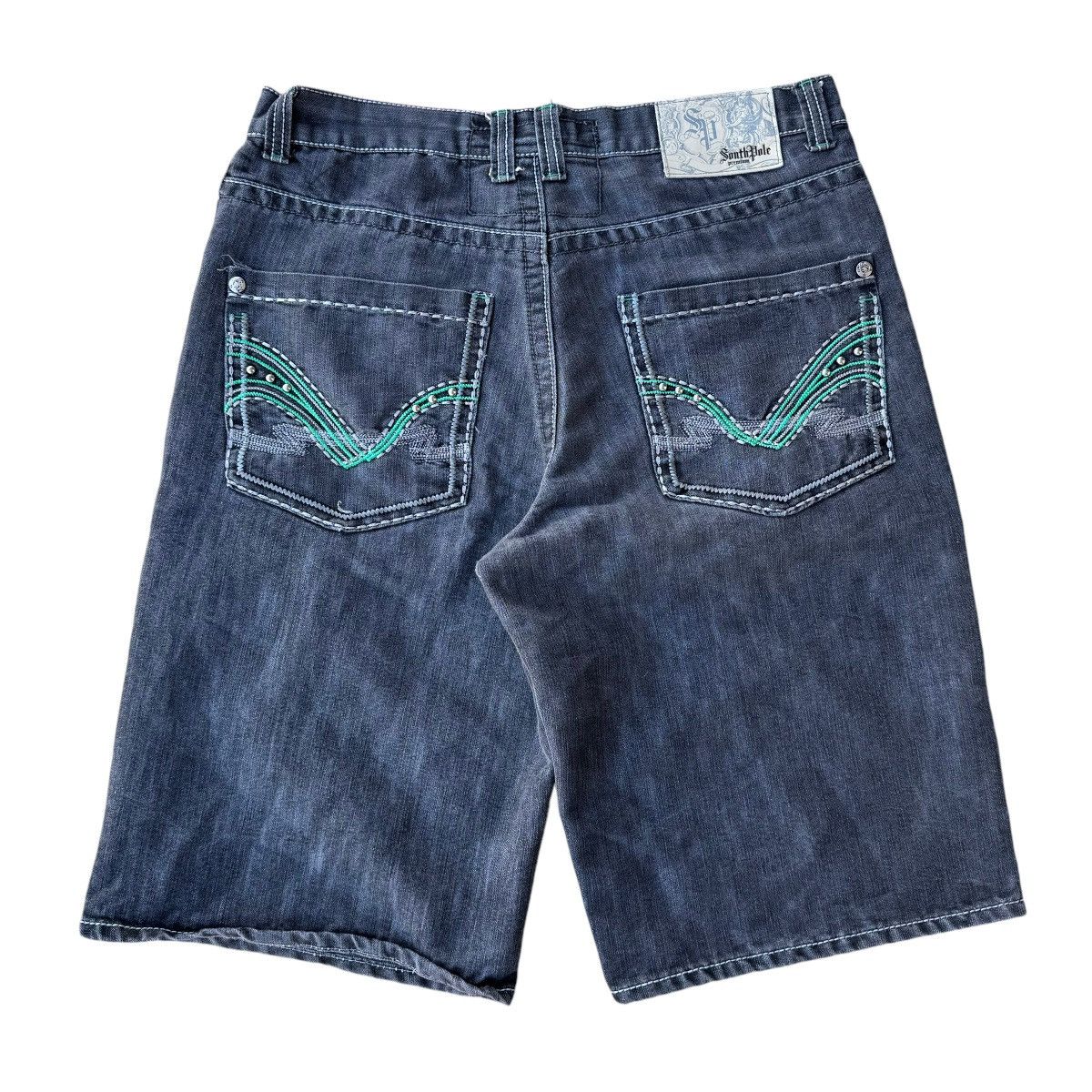 Southpole × Vintage Baggy Southpole Green Stiching Y2K Jorts Loose Shorts Skate Size US 36 / EU 52 - 3 Thumbnail