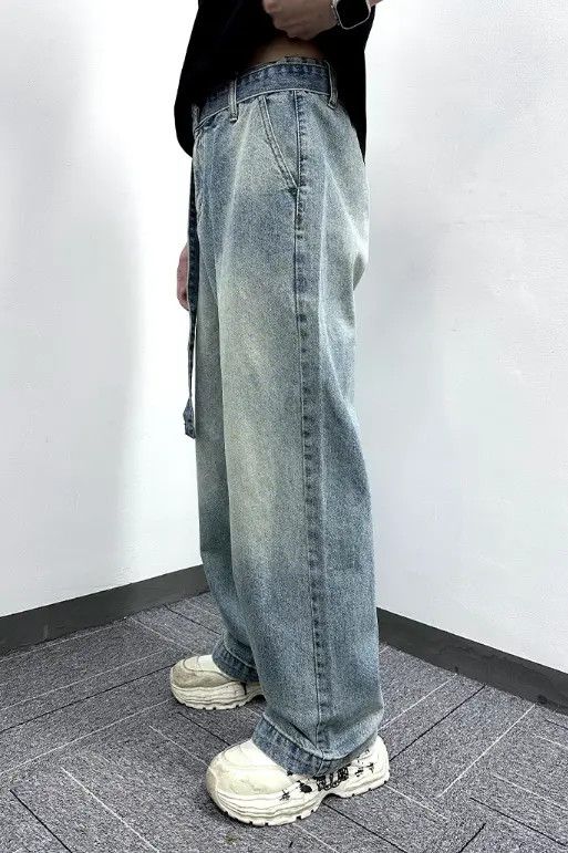 Japanese Brand VIBE Vintage washed loose versatile wide-leg jeans with belt Size US 32 / EU 48 - 7 Thumbnail