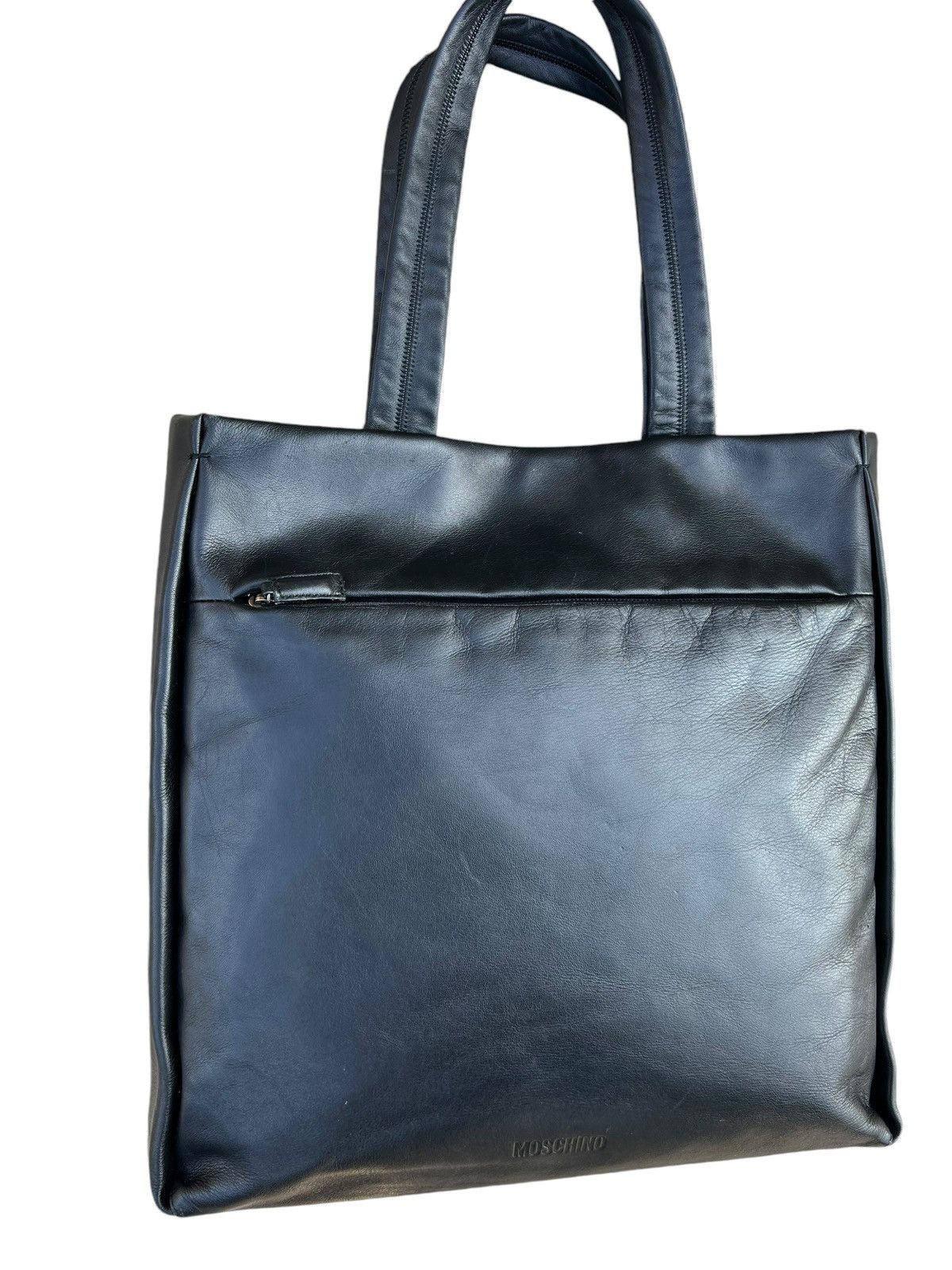 Leather × Moschino Vintage MOSCHINO Patina Black Leather Tote Bag Size ONE SIZE - 7 Thumbnail