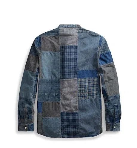 RRL Ralph Lauren RRL Indigo Patchwork Henry Shirt. Size US M / EU 48-50 / 2 - 2 Thumbnail