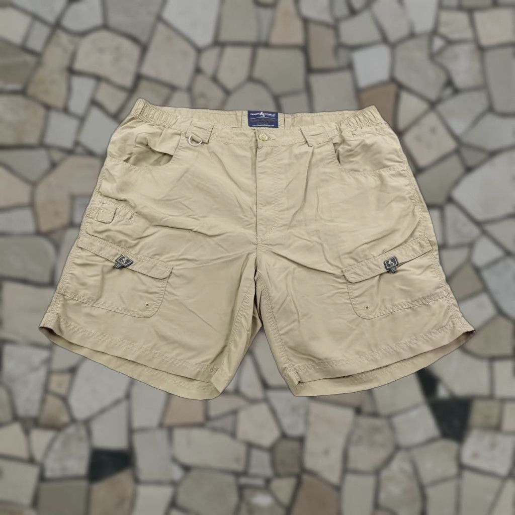 Vintage Hook & Tackle Cargo Shorts Mens 42 Khaki Outdoor Fishing Elastic Waist Lightweight Size US 42 / EU 58 - 1 Thumbnail