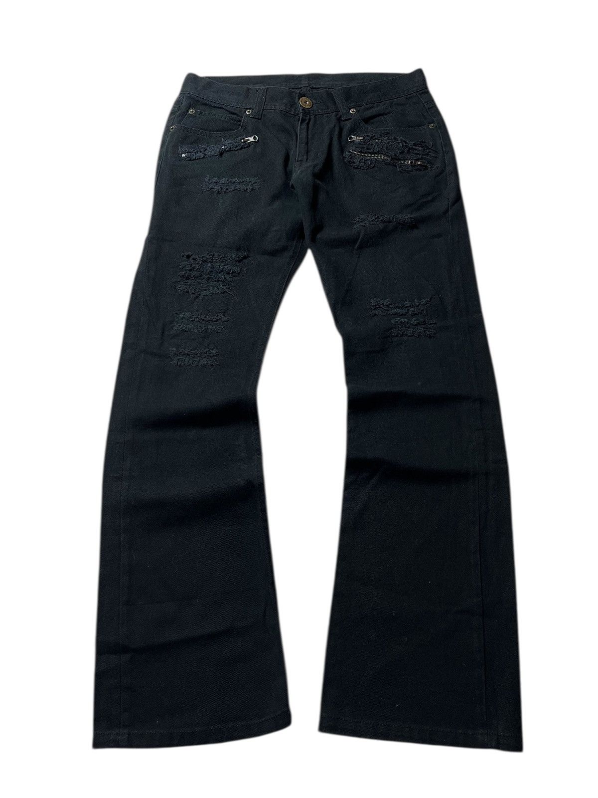 Japanese Brand Crazy Distresed Buckleback Gothic Lgb Style Flare Pants Size US 30 / EU 46 - 1 Thumbnail
