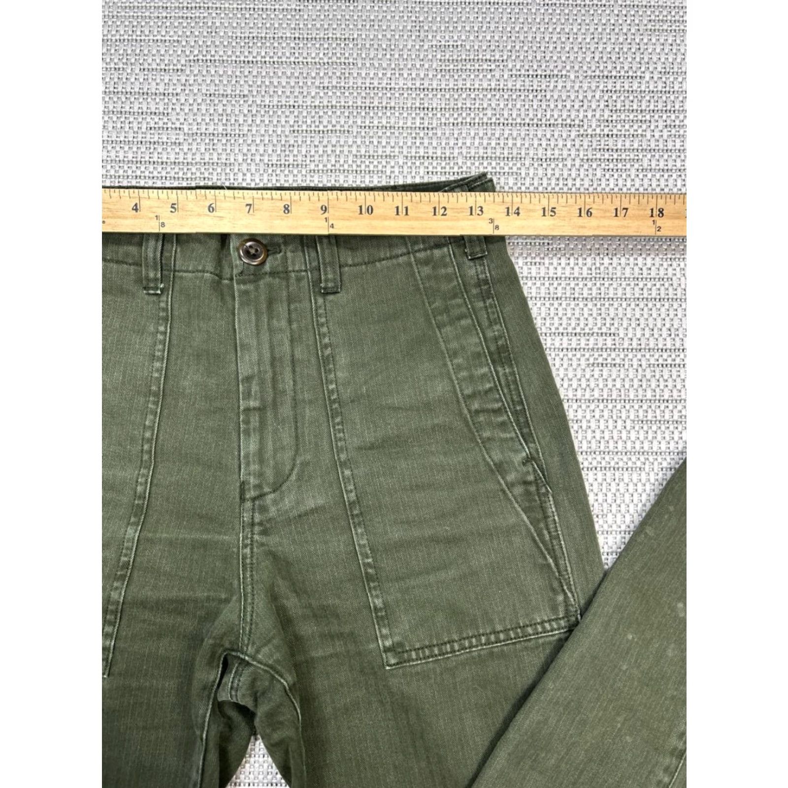 Alex Mill Alex Mill Field Pants Womens 0 Green Herringbone Cotton Mid Rise Straight Leg Size 25" / US 0 / IT 36 - 6 Thumbnail