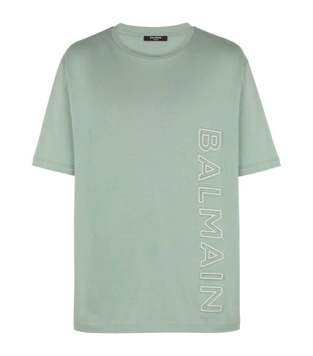image of Balmain O1C11T2Y0124 Logo Embossed T-Shirt In Green, Men's (Size Medium)
