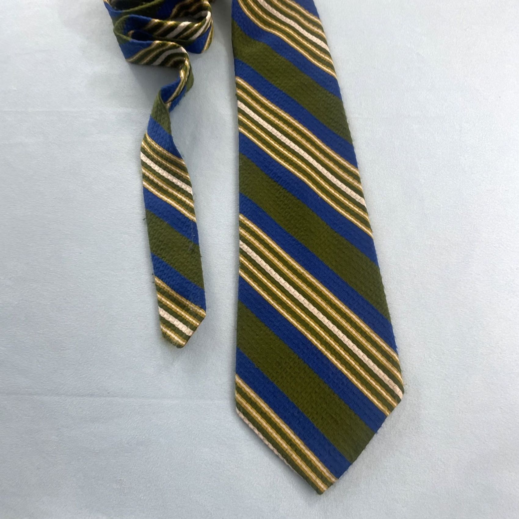 Vintage VINTAGE Resisto 70s Extra Wide Necktie 5" Kipper Repp Stripe Green Blue 58" Woven Tie Capsule UltraWide Necktie Men Designer Vintage 1970s Size ONE SIZE - 3 Thumbnail