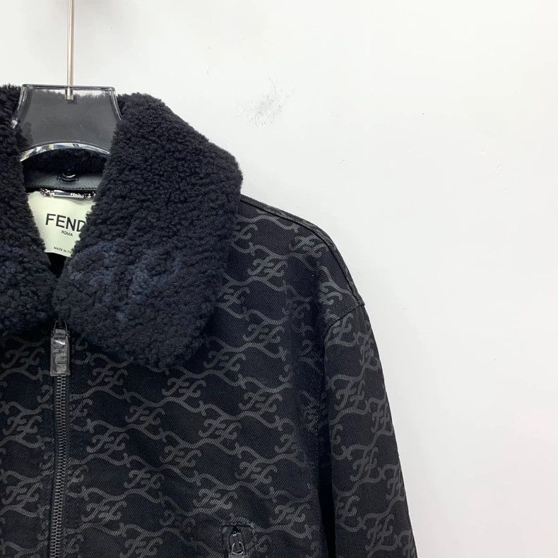 Fendi FENDI Black logo letter full-print cotton fur collar zippe Size XS / US 0-2 / IT 36-38 - 3 Thumbnail