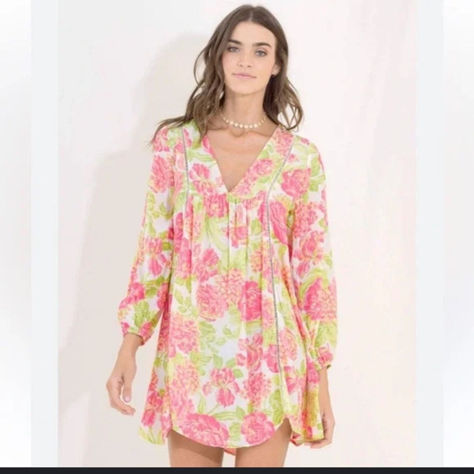 Other Anthropologie Maaji Chintz Floral Tunic Kaftan – Pink/Green Size S / US 4 / IT 40 - 1 Thumbnail