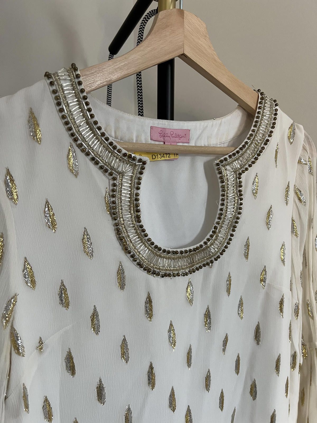 Lilly Pulitzer Lilly Pulitzer Amory Silk Dress Resort White Gold Metallic Size M / US 6-8 / IT 42-44 - 3 Thumbnail