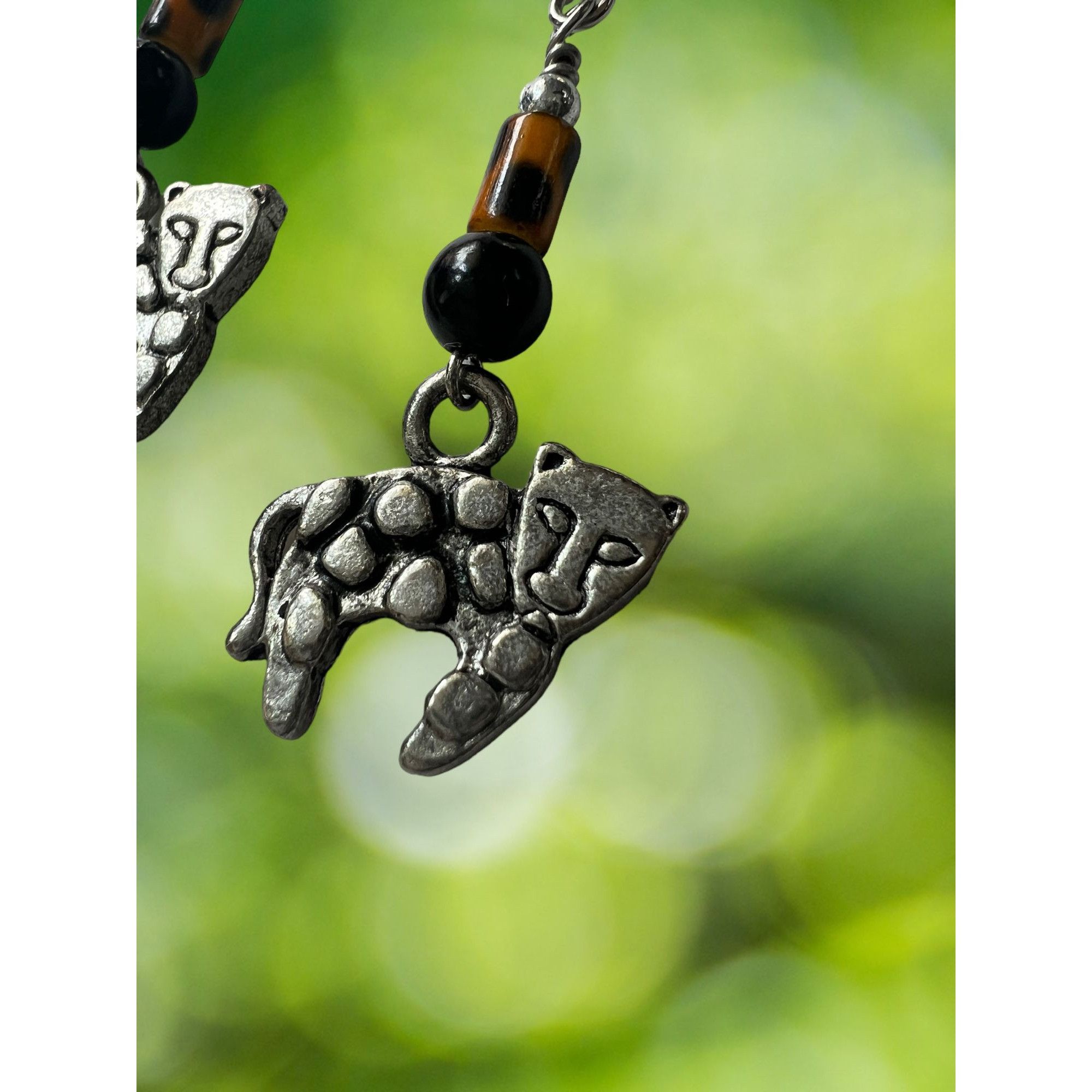 Other Artisan Dangle Silver Tone Earrings Leopard Tiger Hook Faux Size ONE SIZE - 2 Thumbnail