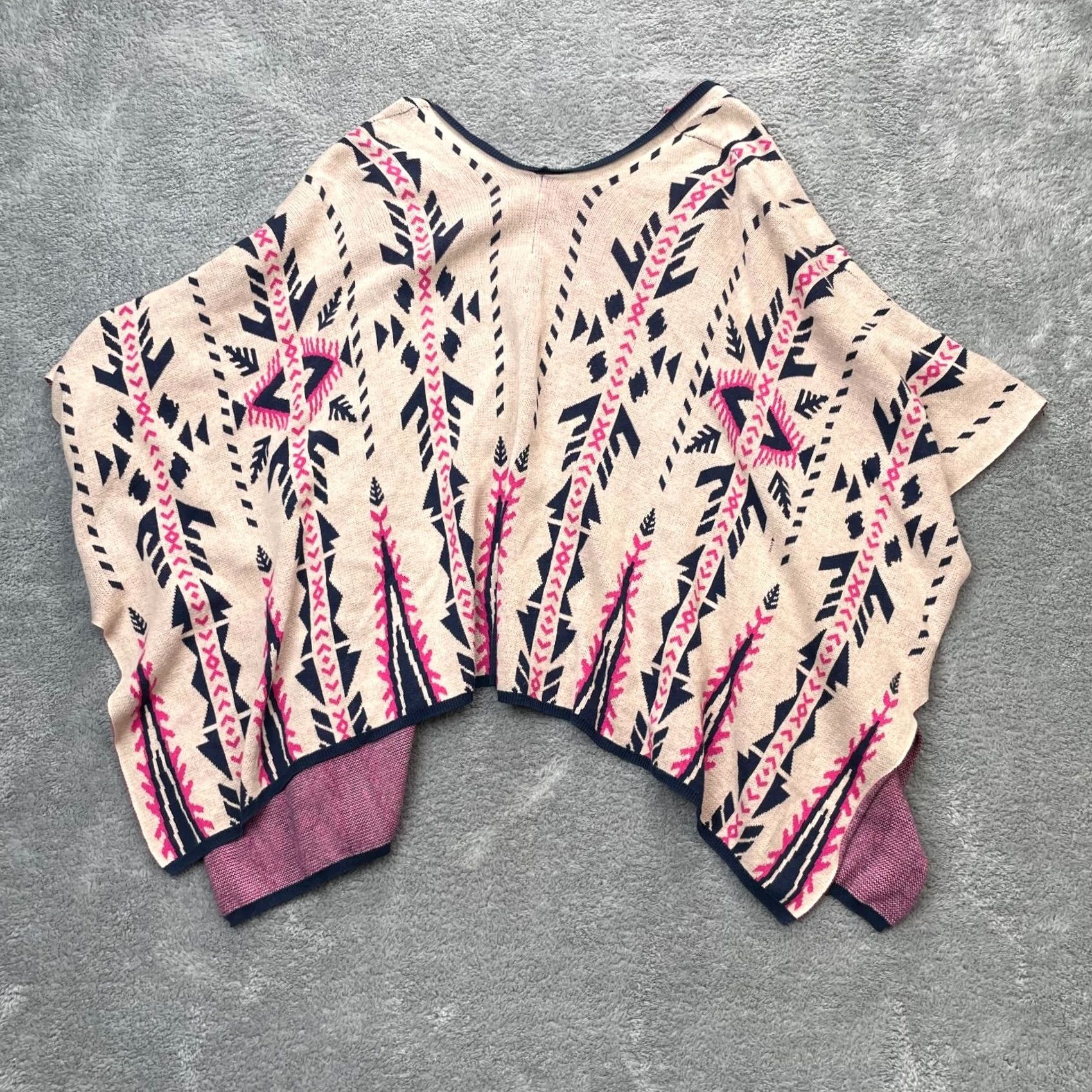 Pinko Flying Tomato Sweater Womens Large Beige Pink Poncho Aztec Print Cotton Shawl Cardigan Casual Fall Winter Size L / US 10 / IT 46 - 5 Thumbnail