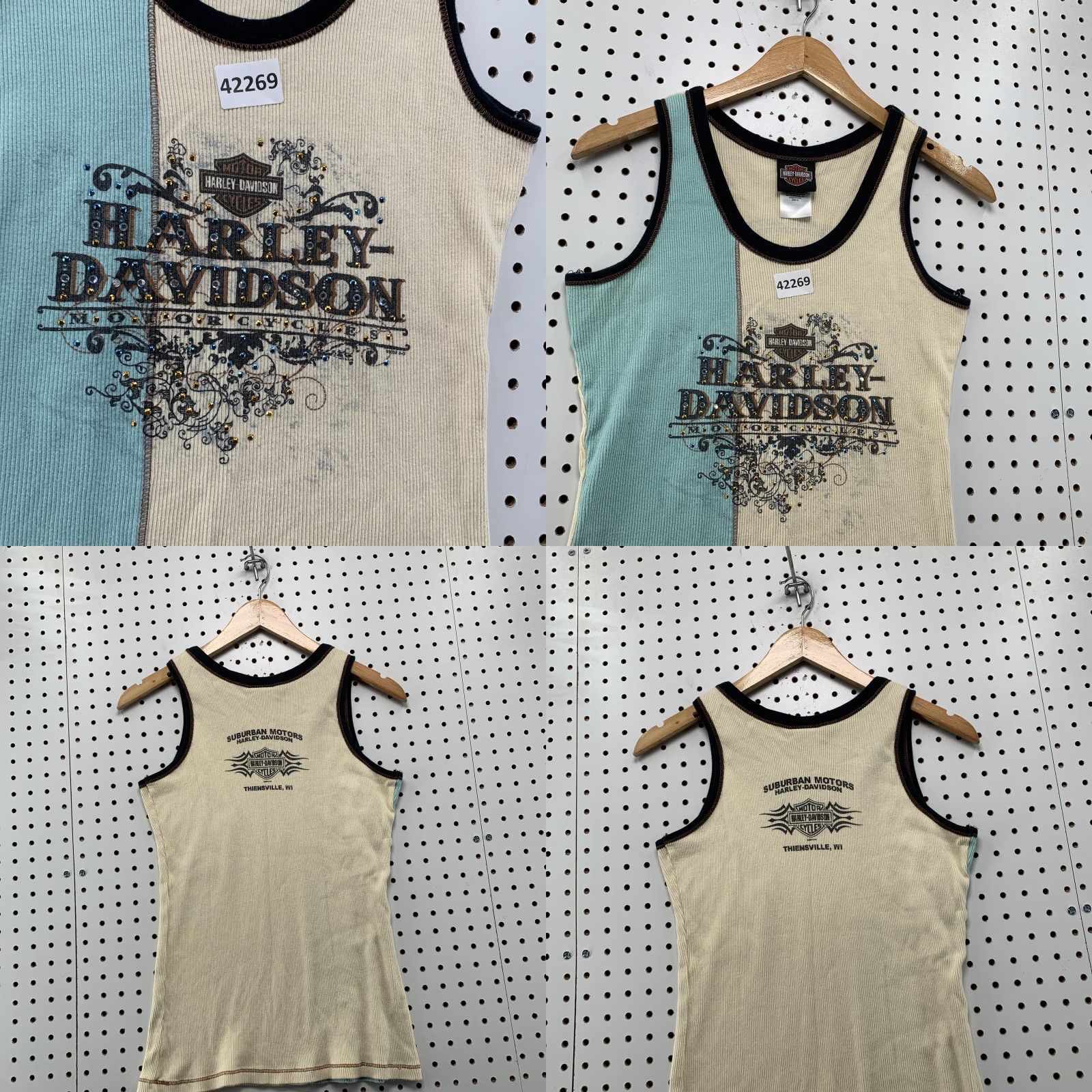 Harley Davidson Harley-Davidson Women's Tank Top XL Vintage Blue Beige Sleeveless Motorcycle Shirt Size L / US 10 / IT 46 - 8 Thumbnail