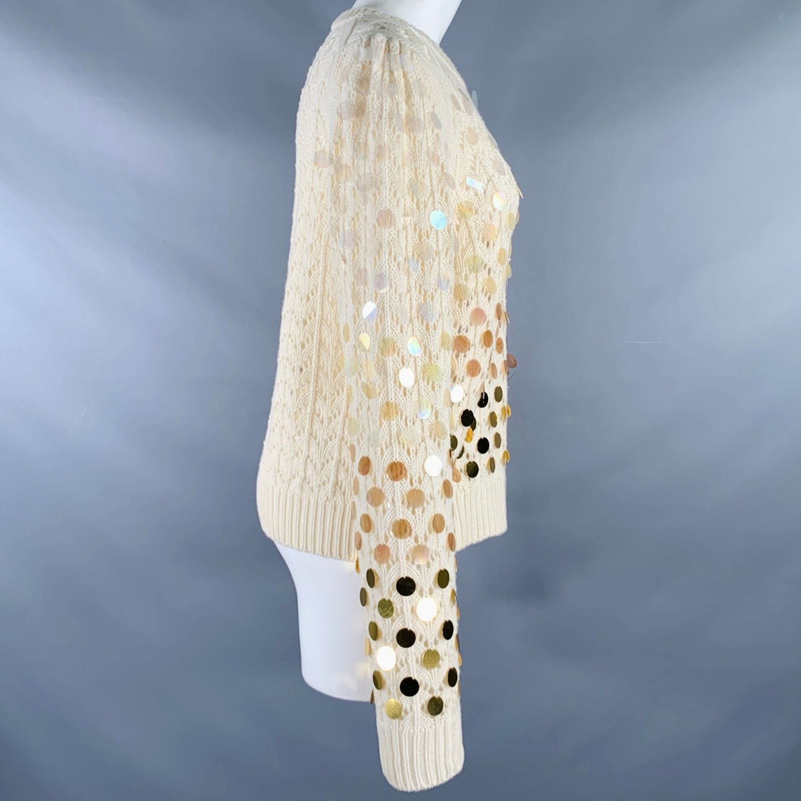 Marc Jacobs MARC JACOBS Size M Cream Gold Wool Cashmere Payettes Sweater Size M / US 6-8 / IT 42-44 - 2 Thumbnail