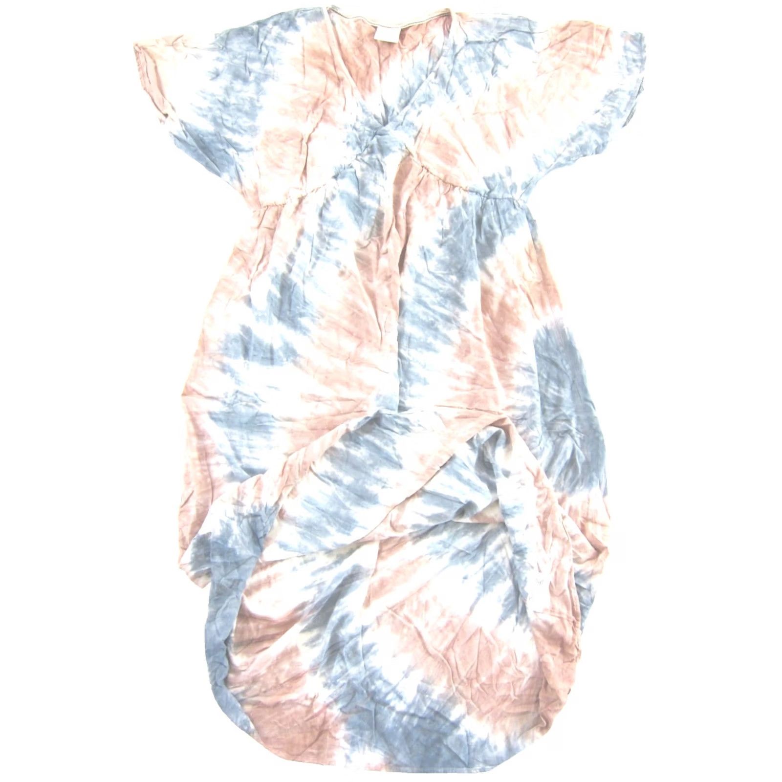 Vintage Knox Rose Rayon Blue Tie Dye V-Neck Short Sleeve Empire Waist Maxi Dress L Size 36" / US 14 / IT 50 - 6 Thumbnail