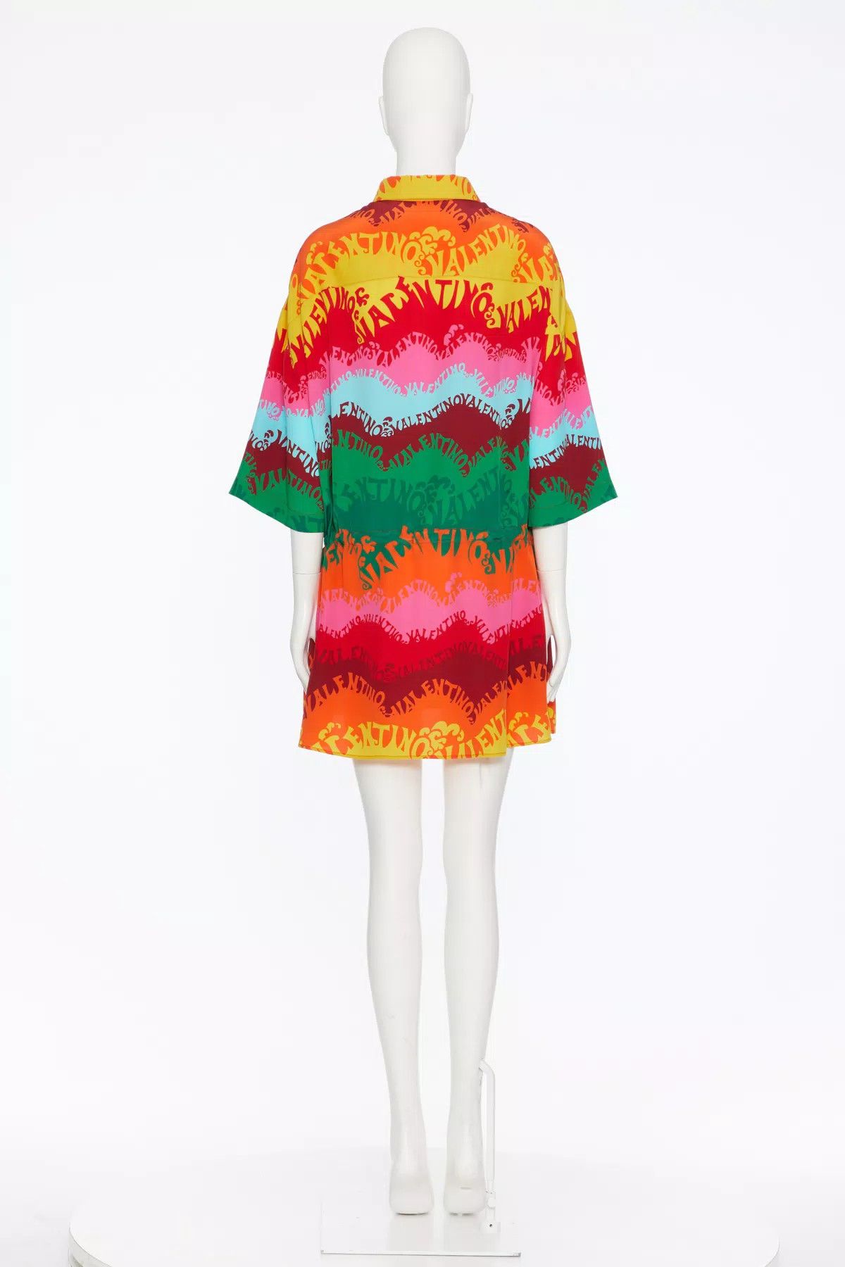 Valentino o1s1wg110925 Print Crepe De Chine Shirt Dress in Multicolor Size XL / US 12-14 / IT 48-50 - 4 Thumbnail