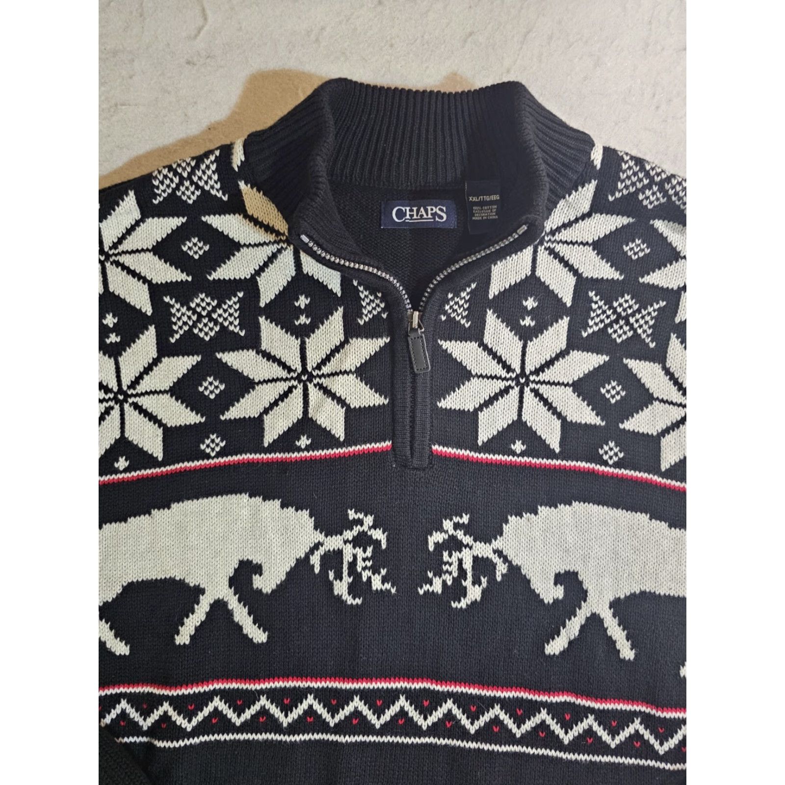 Chaps VINTAGE Chaps Ralph Lauren Classic Holiday 1/4 Zip Sweater White Black Elk Design 2XL Size US XXL / EU 58 / 5 - 3 Thumbnail