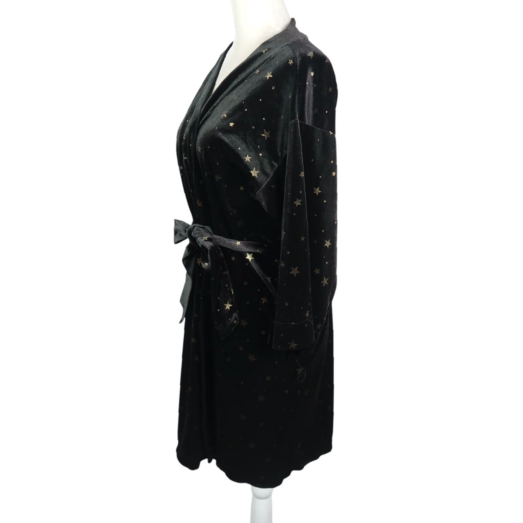 Vintage INC International Concepts Black Velvet Gold Star Robe S Womens Robe Long Sleeve Pockets Stars Holiday Autumn Spring Size ONE SIZE - 3 Thumbnail