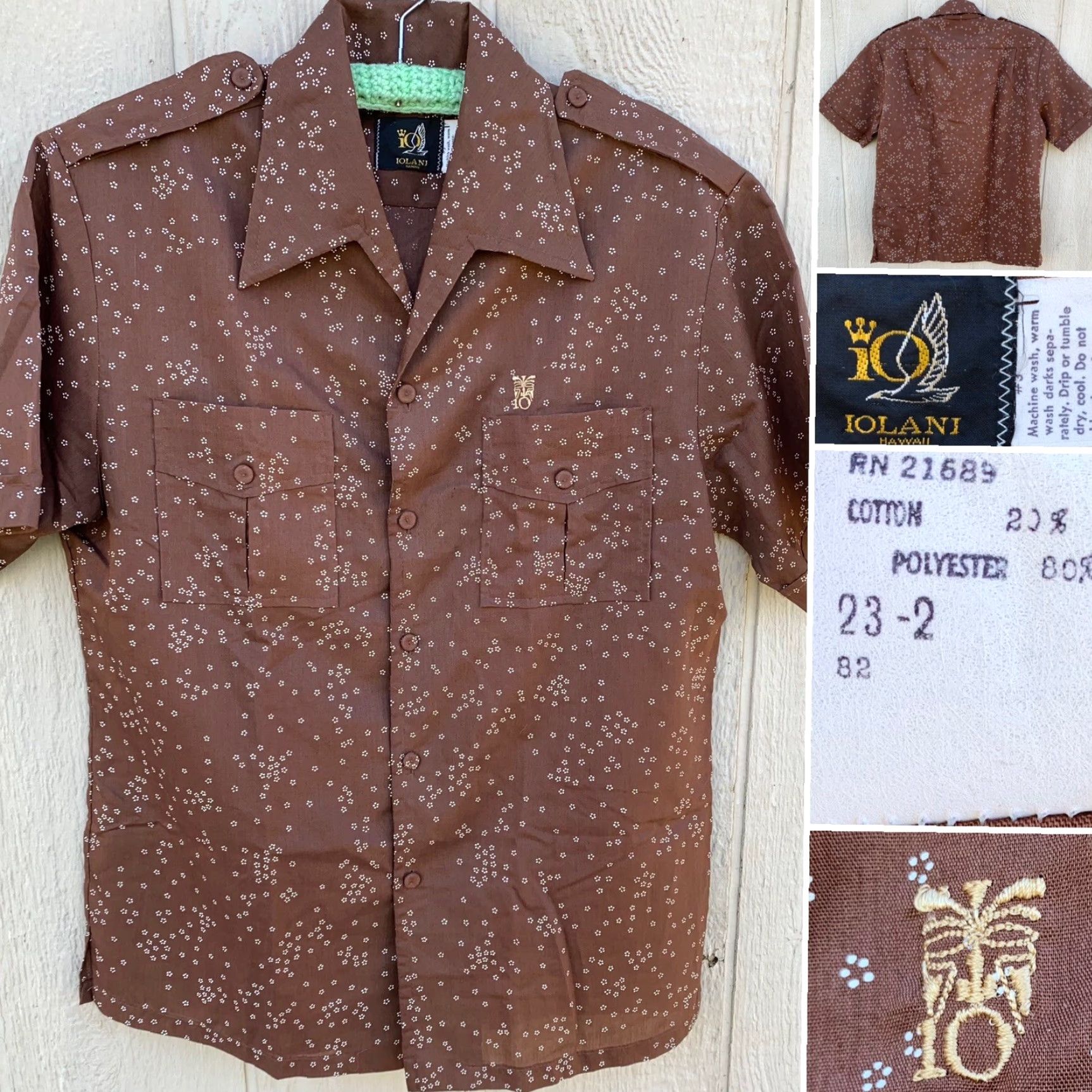 IOLANI VINTAGE Iolani Hawaii Hawaiian shirt tiki Aloha size M Shirt Mens Brown Cotton Blend Pockets 90s/Travel/Party Size US M / EU 48-50 / 2 - 2 Thumbnail