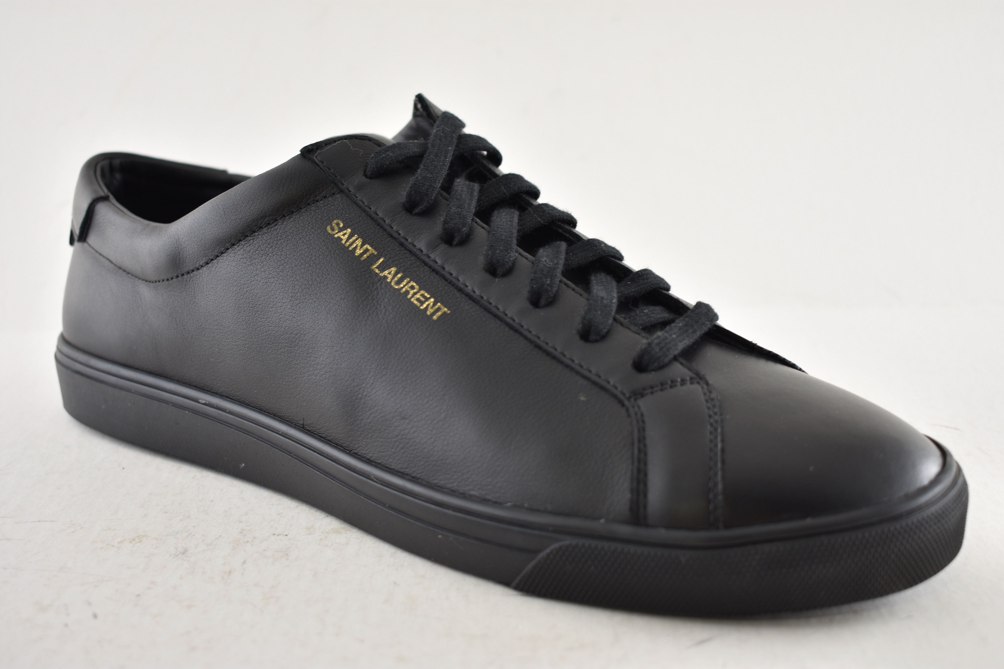 Saint Laurent Paris Andy Black Leather Gym Gold Logo Flat Low Top Sneaker 44 11 Size US 11 / EU 44 - 5 Thumbnail