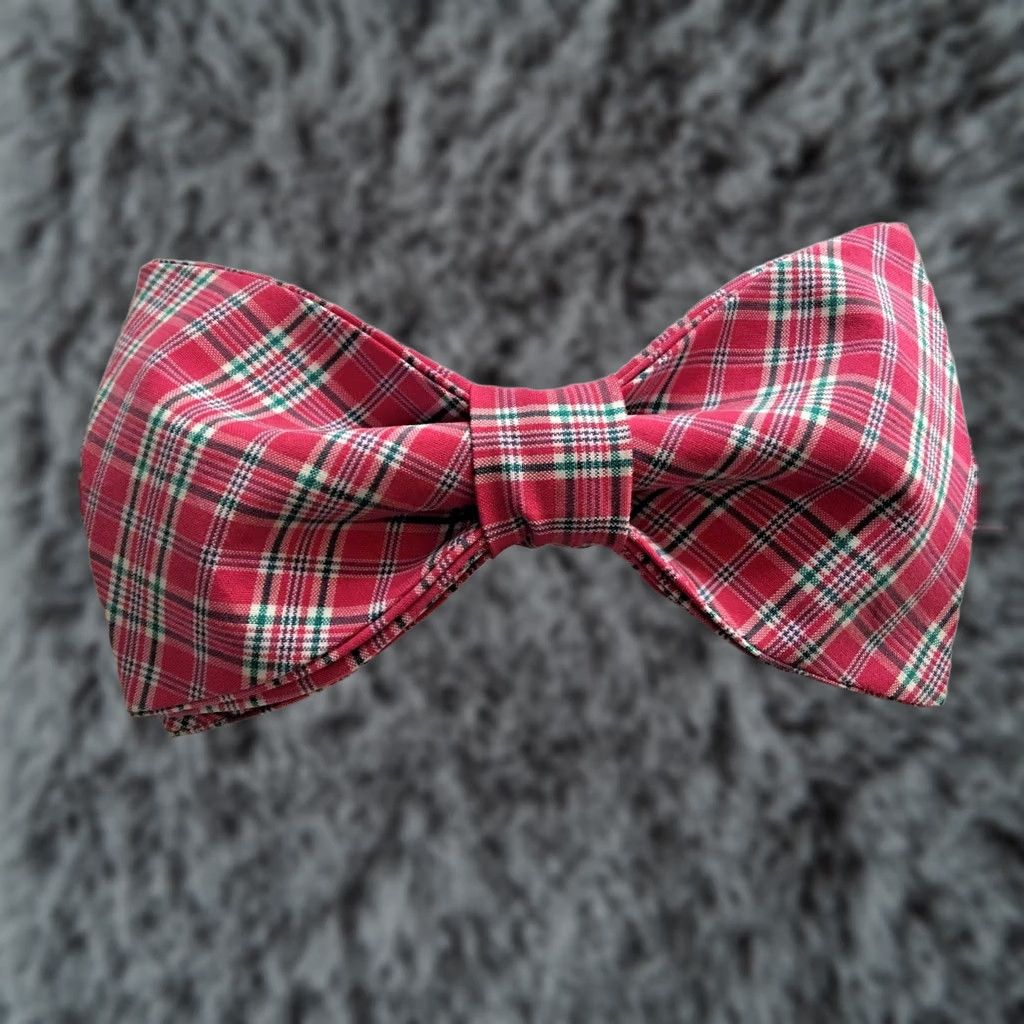 Vintage Handmade Pink Plaid Bow Tie – Mens Adjustable Pretied Wedding Prom Gift 4 Him Easter Bow Tie, Men’s