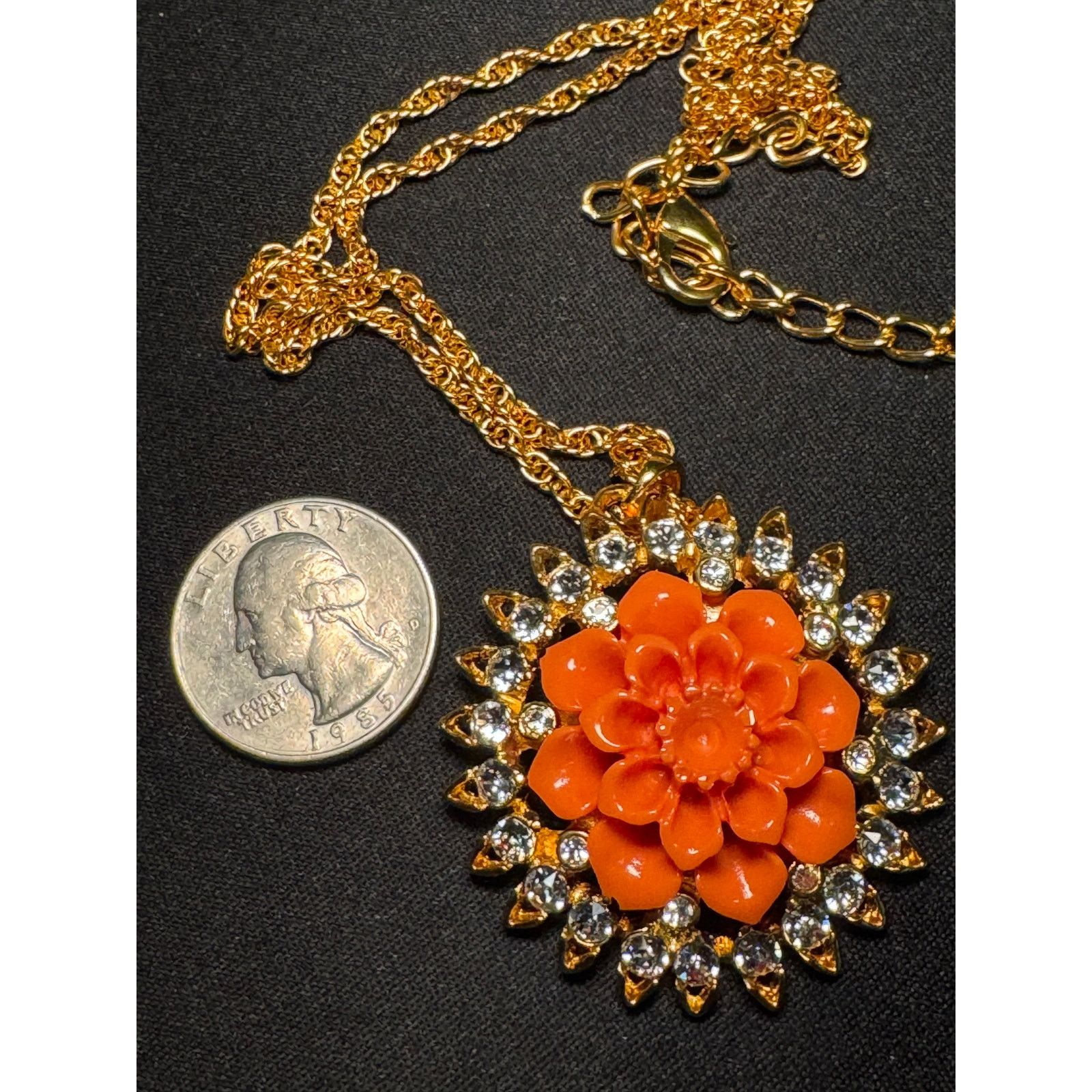 Other Vintage Kenneth Lane Orange Flower Crystals 22in Necklace Size ONE SIZE - 3 Thumbnail