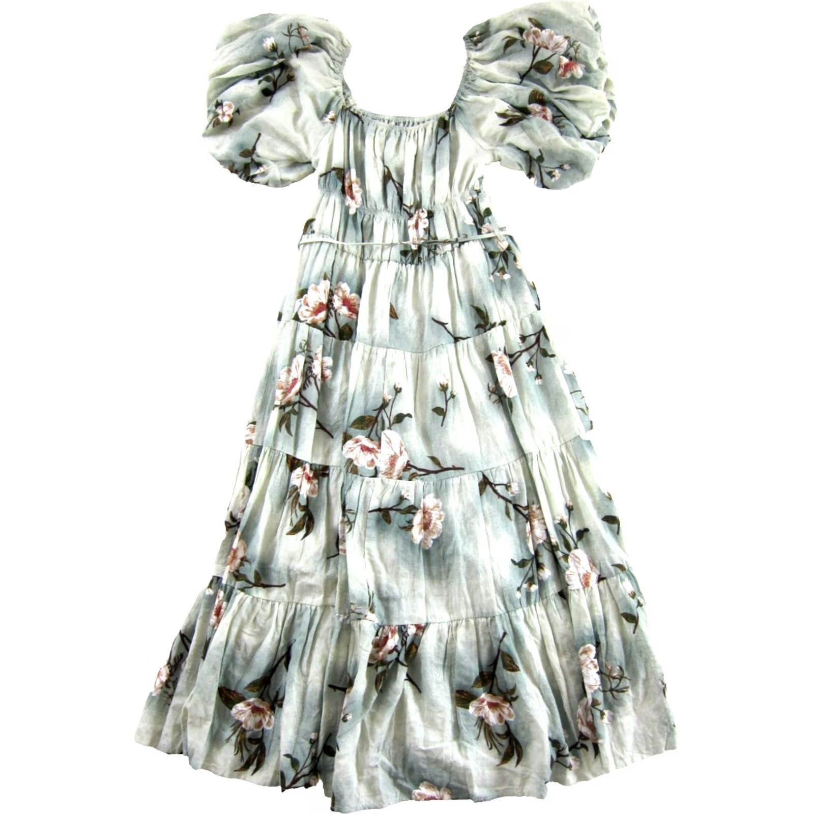 Vintage NWT H Y F V E Cotton Rayon Green Sage Floral Puff Sleeve Midi Dress M Size M / US 6-8 / IT 42-44 - 2 Thumbnail
