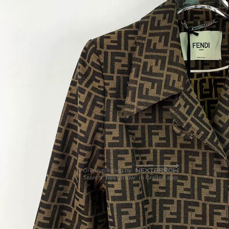 Fendi Fendi Dark Brown Logo Full-Print Lapel Belted Long Sleeve Size 4XL / US 24-26 - 3 Thumbnail