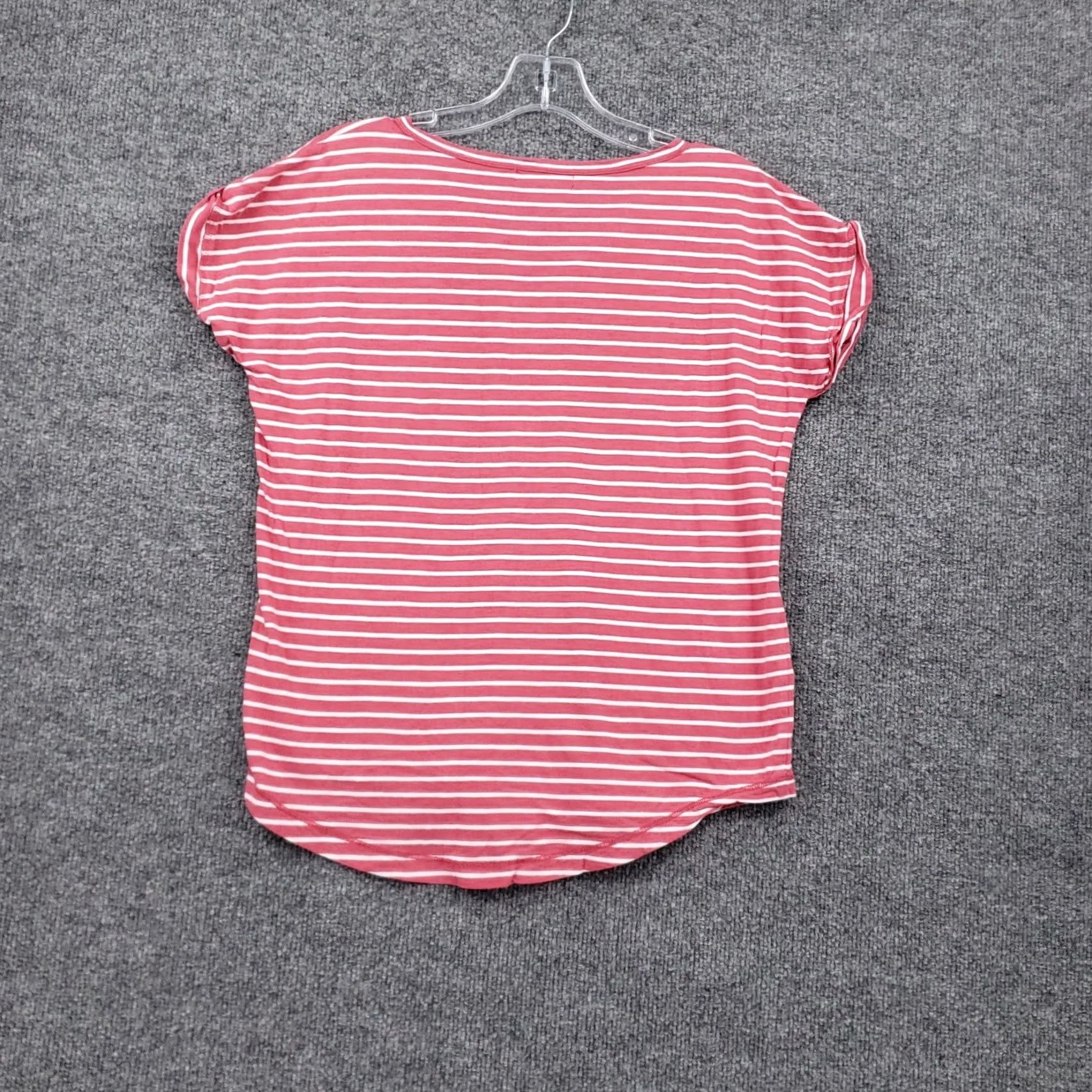 Chaps Chaps T-Shirt Womens PM Petite Red Striped V-Neck Short Sleeves Cotton Blend Size M / US 6-8 / IT 42-44 - 2 Thumbnail