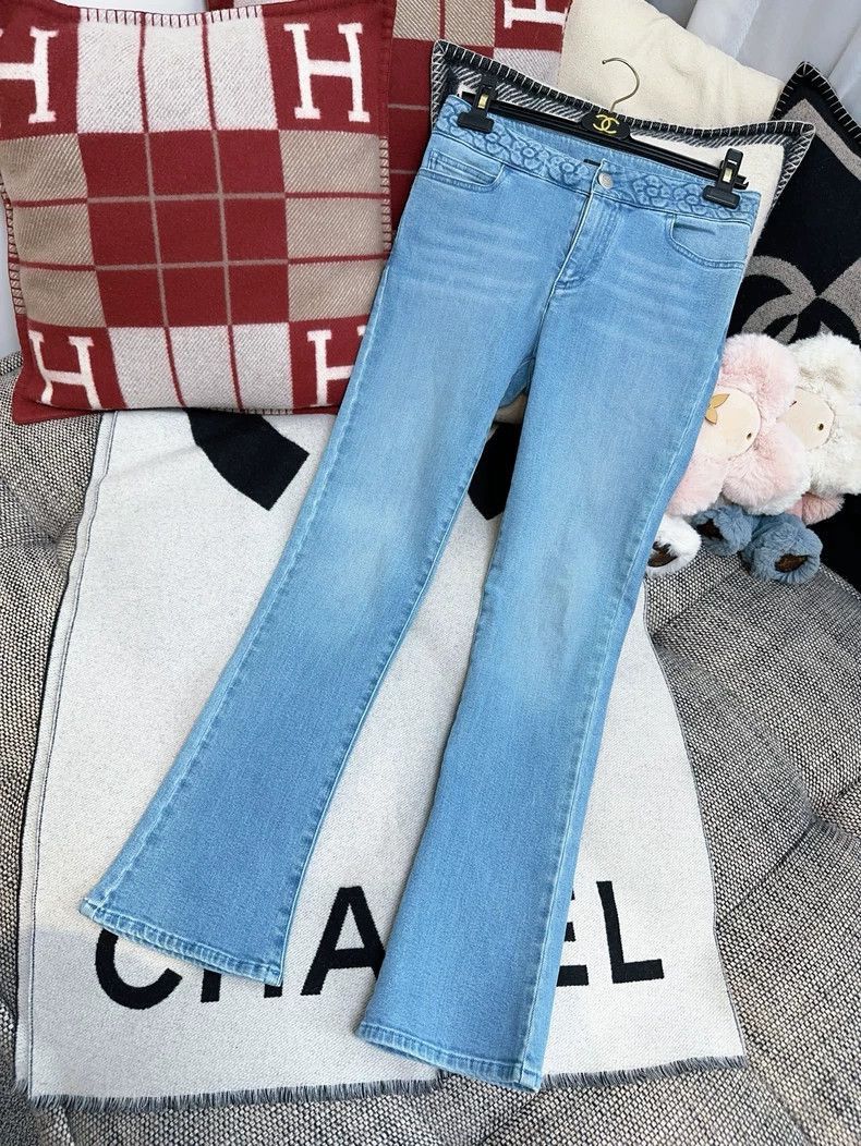 Chanel Chanel Blue Camellia Flared Jeans Size 37" - 8 Thumbnail