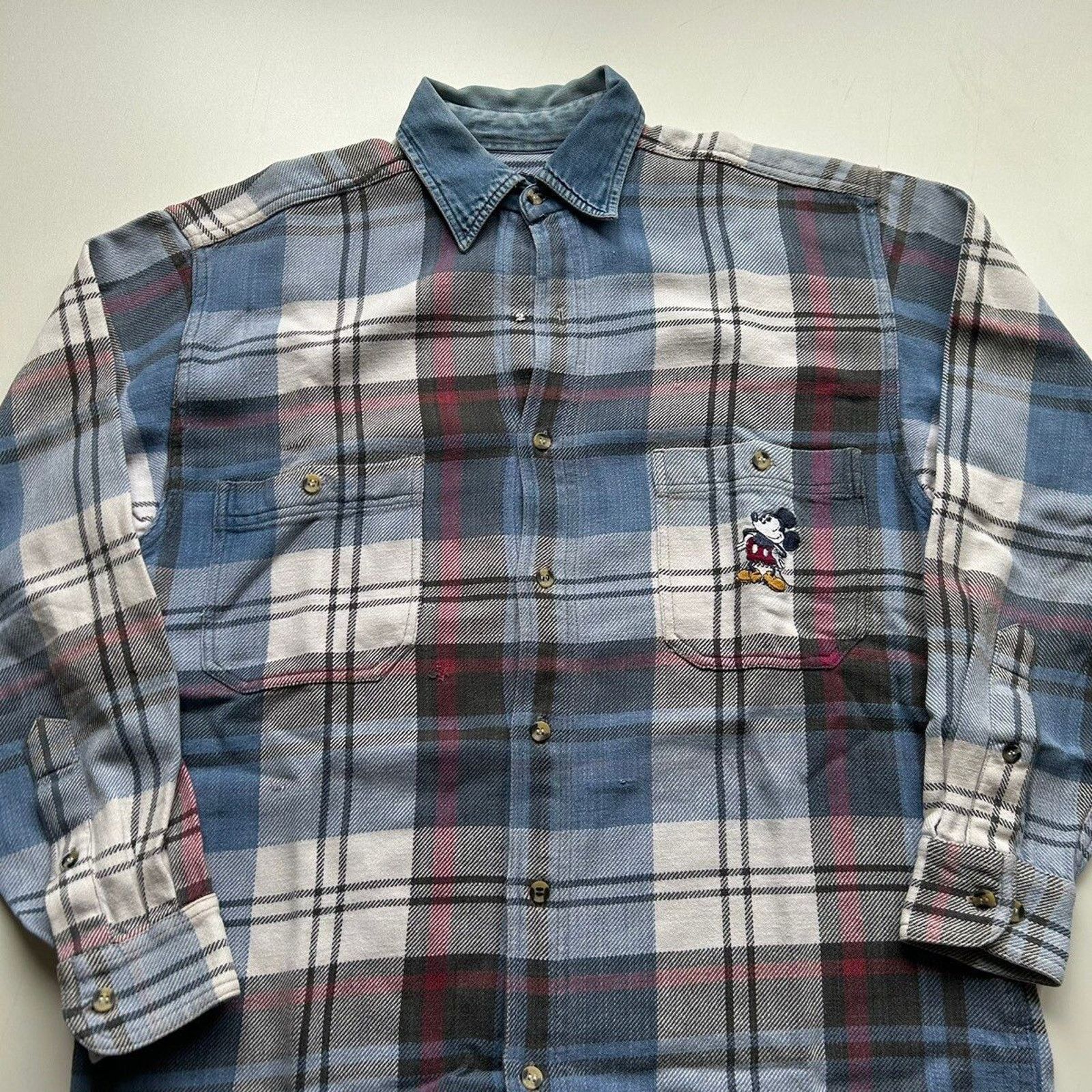 Disney × Mickey Mouse × Vintage Vintage 1990s Mickey Mouse Disney Plaid Button Up Shirt Rare Size US M / EU 48-50 / 2 - 2 Thumbnail