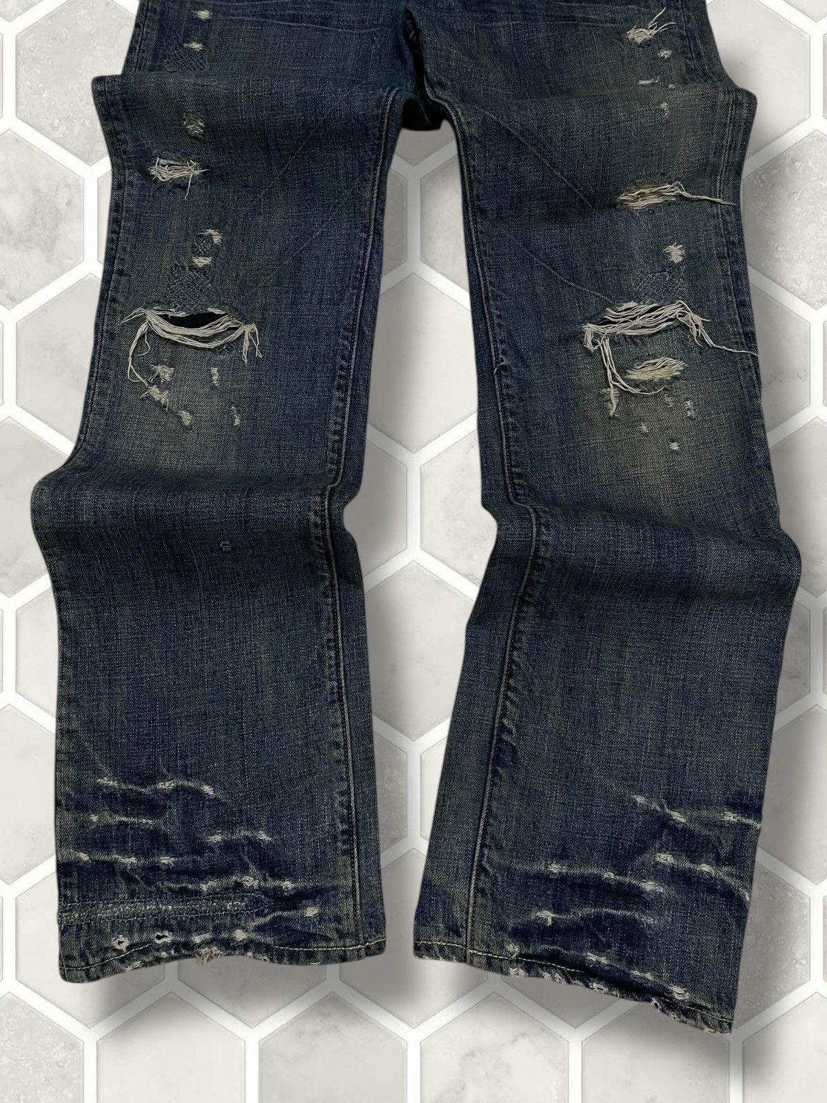 If Six Was Nine Vintage 1990s Rare Designer Japan Bartack Distressed Denim Size US 31 - 3 Thumbnail