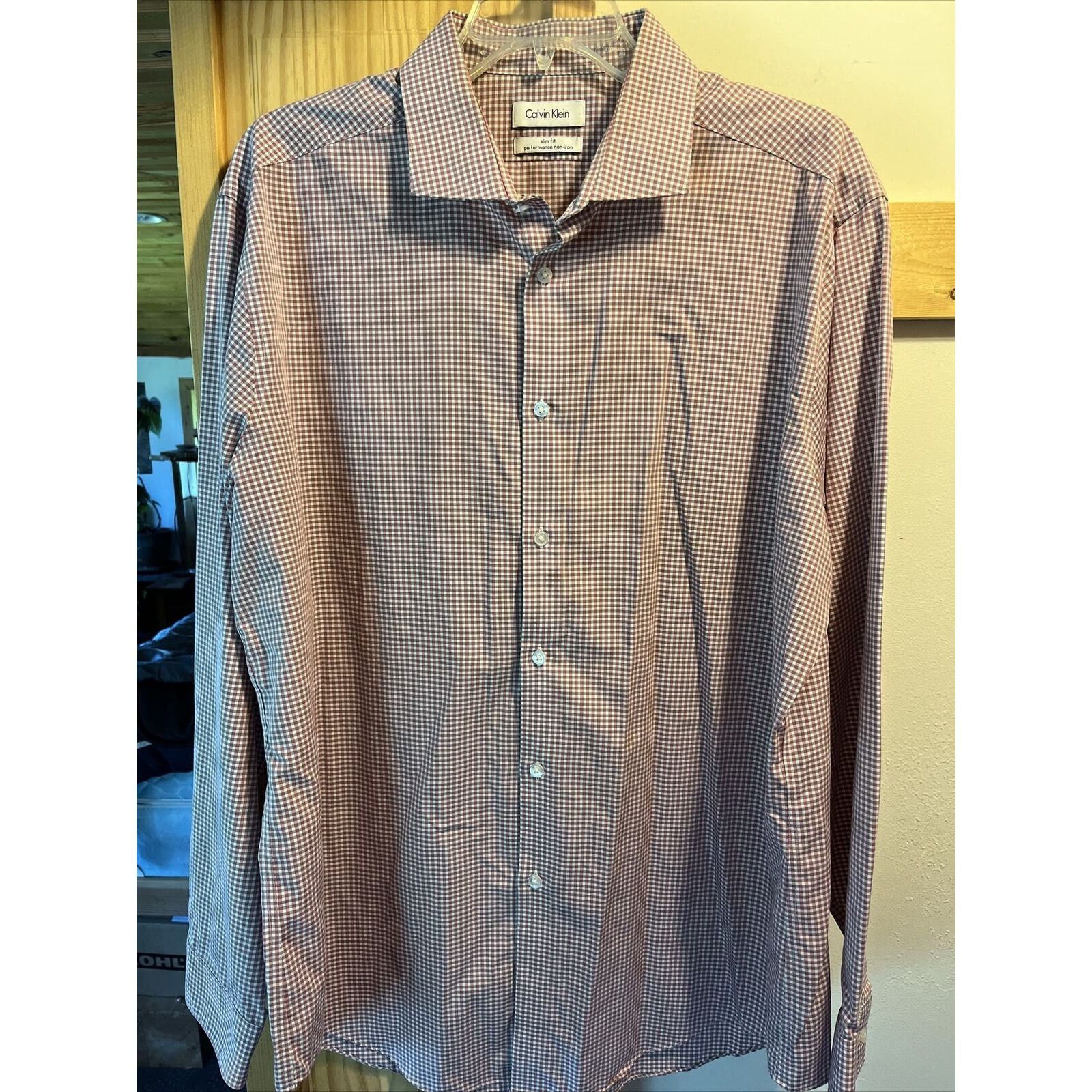 Calvin Klein Calvin Klein Men’s 17.5 34/35 Red Check Button Cotton Shirt Size US XL / EU 56 / 4 - 14 Thumbnail