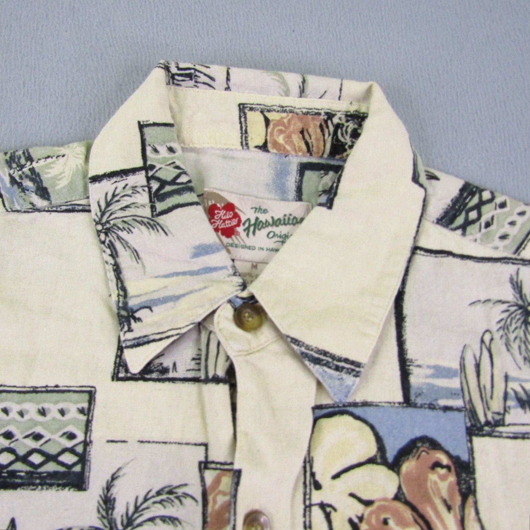 Hilo Hattie Hilo Hattie Shirt Mens Medium Beige Hawaiian Button Camp Aloha Sail Boats Palms Size US M / EU 48-50 / 2 - 2 Thumbnail