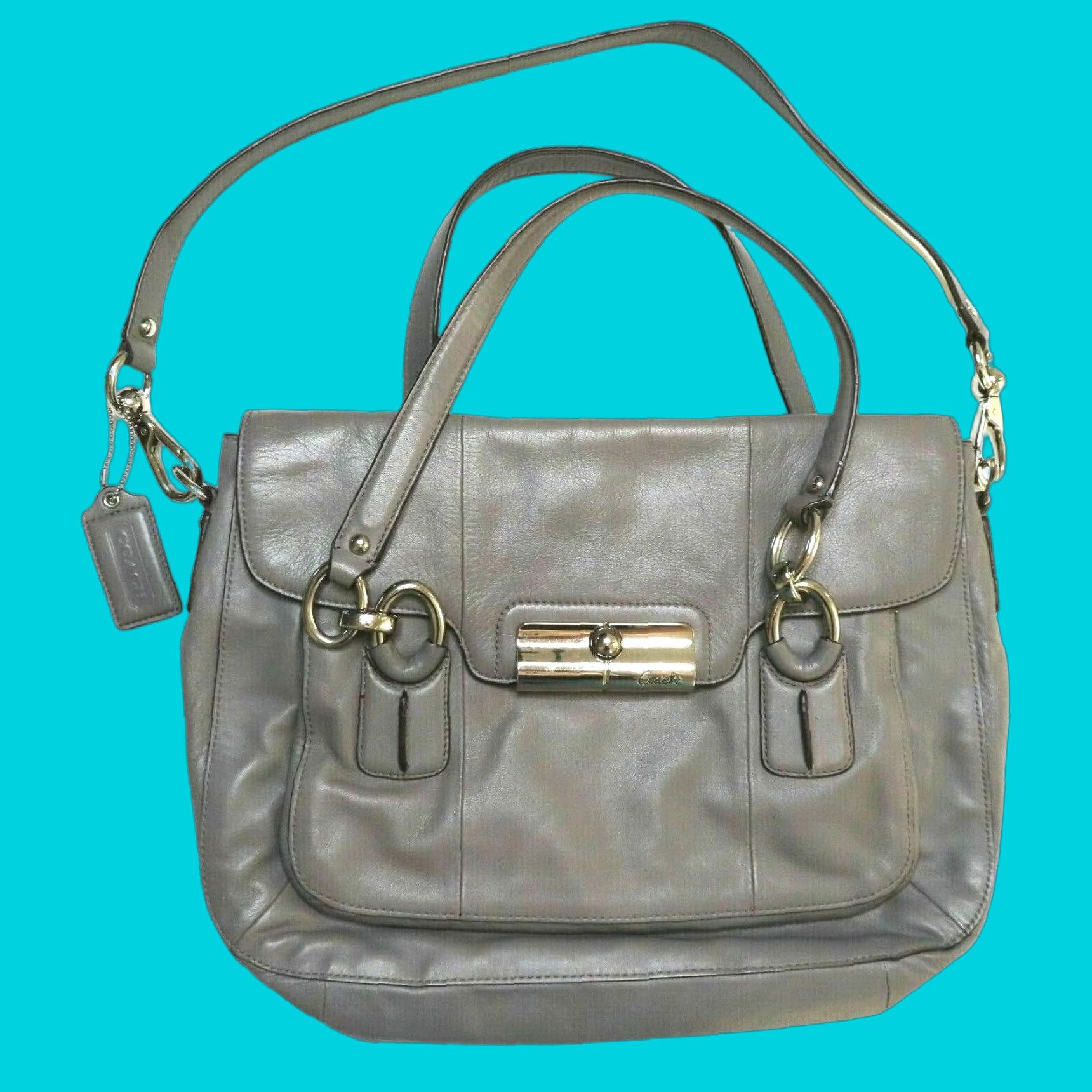 Coach Coach Kristin Shoulder Bag Purse Gray Leather Women's Poppy Line E1126-18277 Designer Handbag with Inner Pockets Size ONE SIZE - 1 Thumbnail