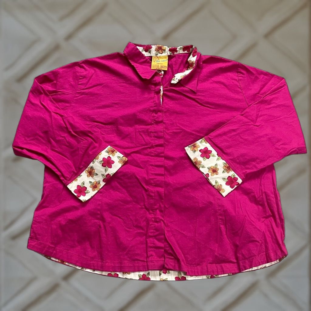 Vintage VINTAGE? No — Urban Wear Blouse Shirt, Floral Pink, Women, 3XL, Long Sleeve, Button-Down, Cotton Blend, Casual Size XXL / US 16-18 / IT 52-54 - 1 Thumbnail