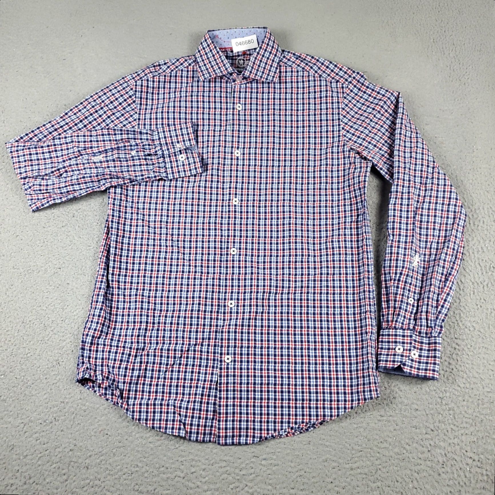 BUGATCHI Bugatchi Uomo Dress Shirt Mens 15 Blue Red Plaid Long Sleeve Button Up Size 40R - 2 Thumbnail